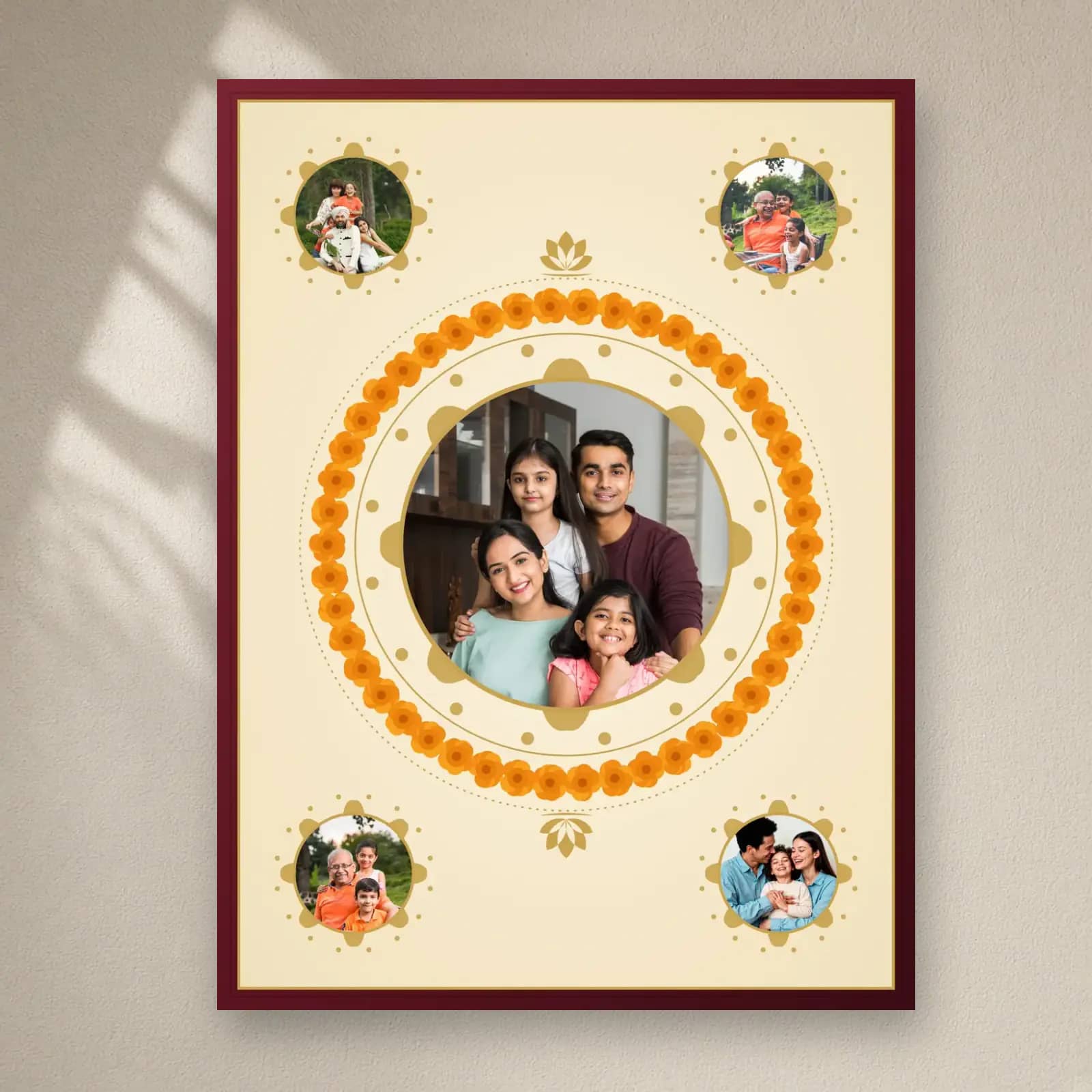 Diwali Rangoli Family Frame on a plain wall