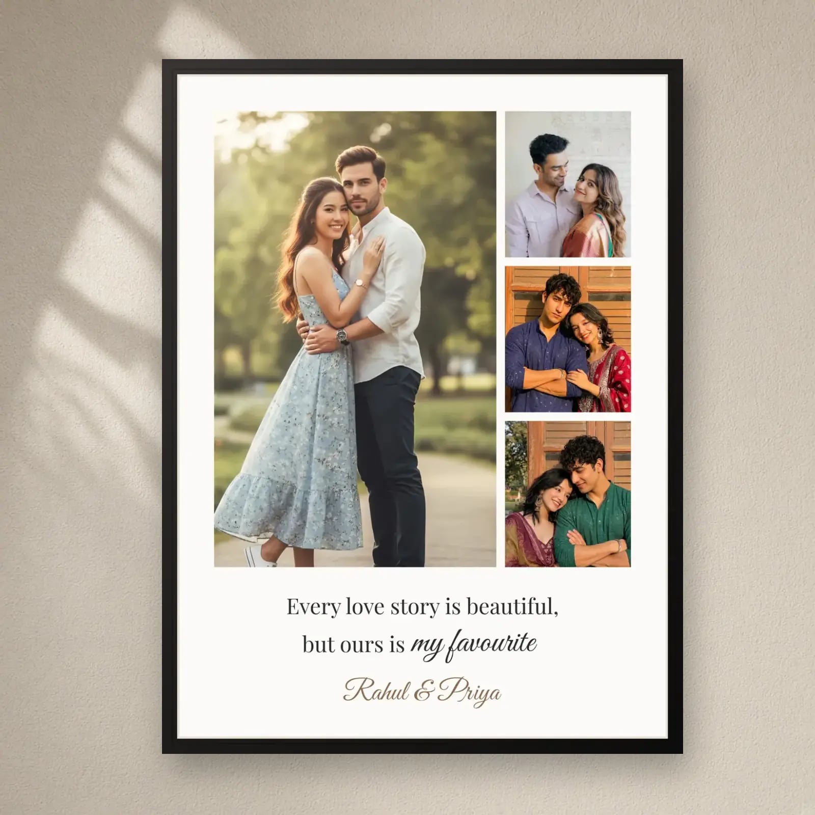 Every Love Story Frame — 4 Photos on a plain wall