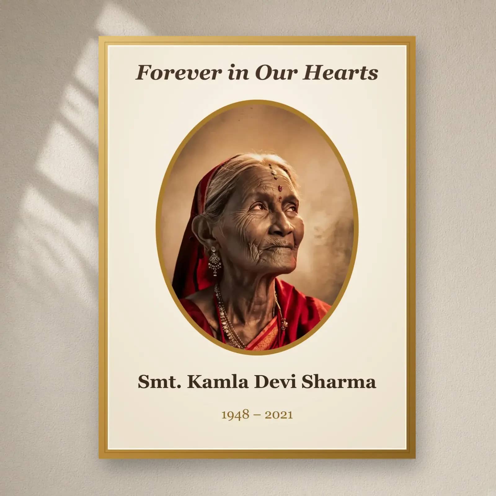 Forever in Our Hearts Memorial Frame on a plain wall