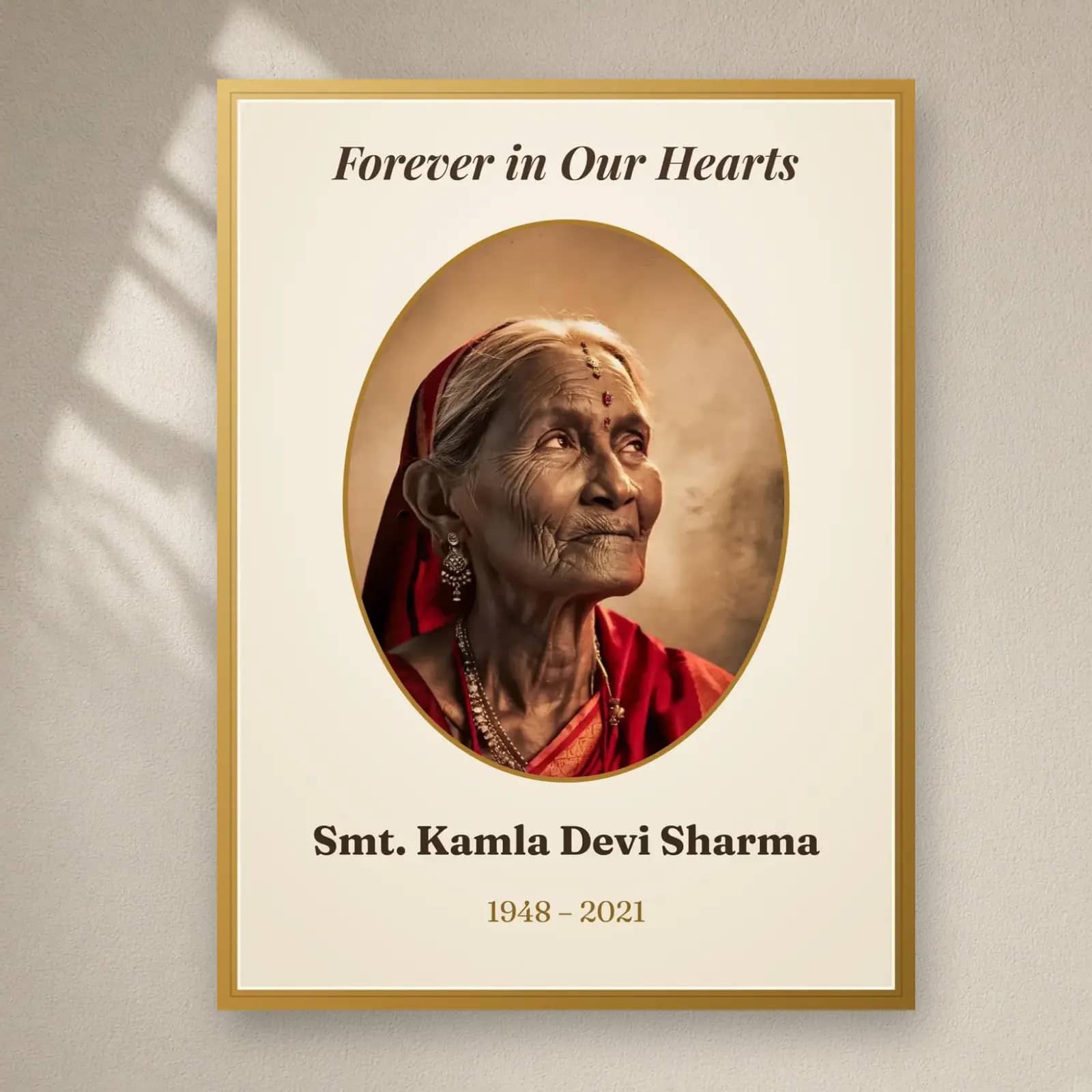 Forever in Our Hearts Memorial Frame on a plain wall
