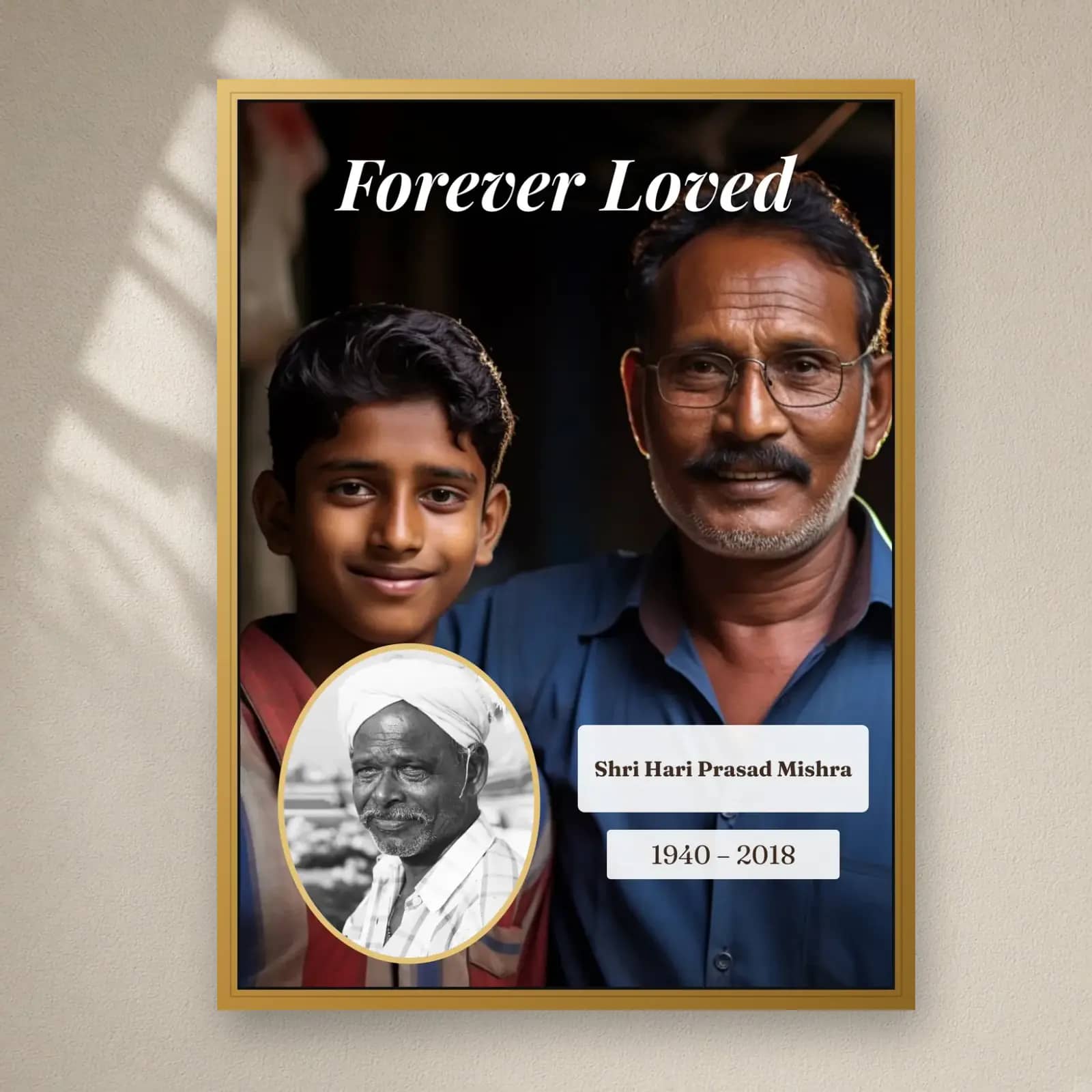 Forever Loved Memorial Frame on a plain wall