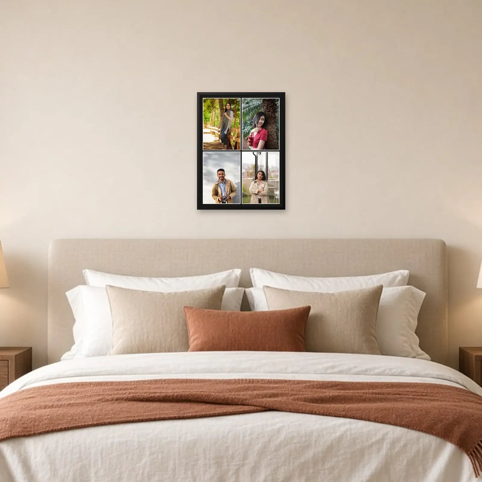 Four Photo Grid Frame above a bed