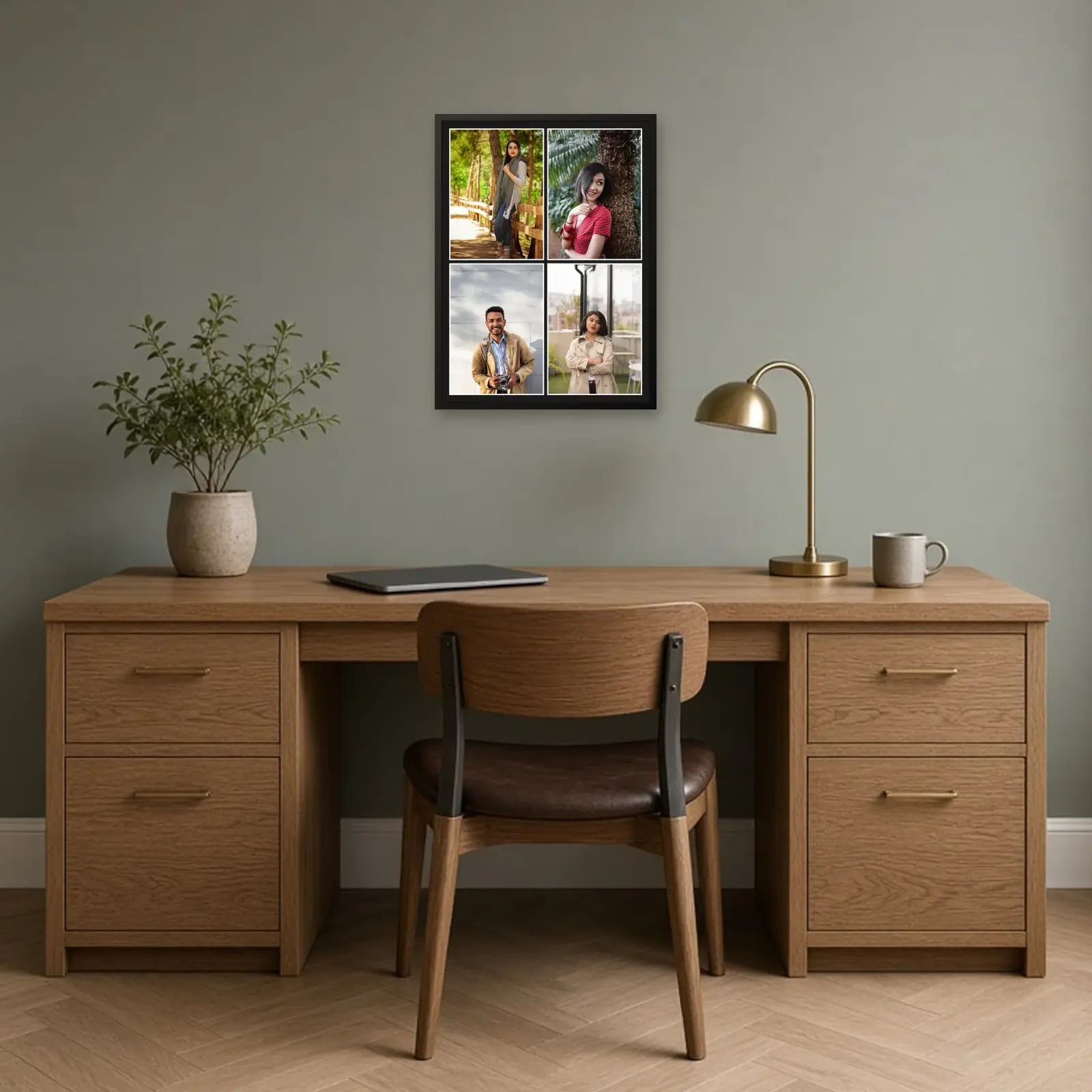 Four Photo Grid Frame above a desk