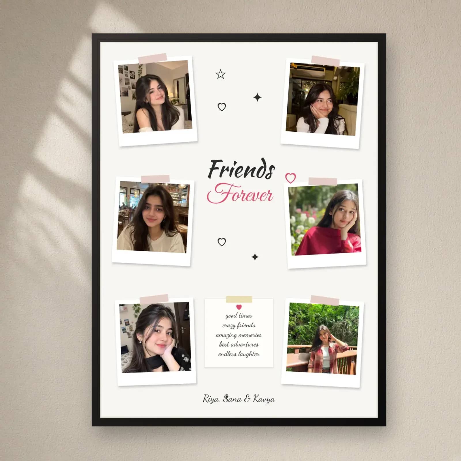 Friends Forever Polaroid Frame — 6 Photos on a plain wall
