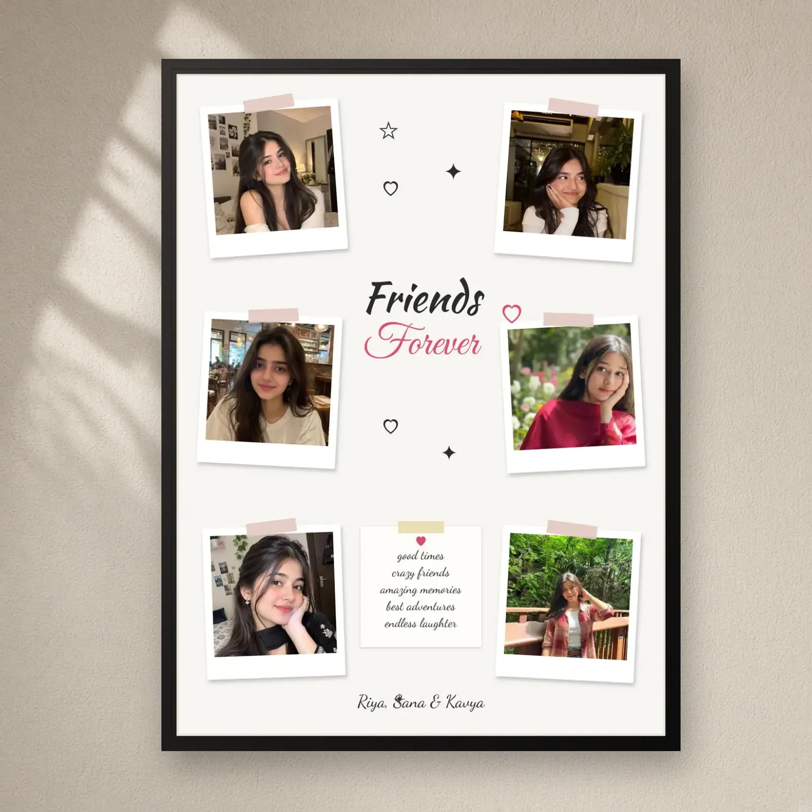 Friends Forever Polaroid Frame — 6 Photos on a plain wall