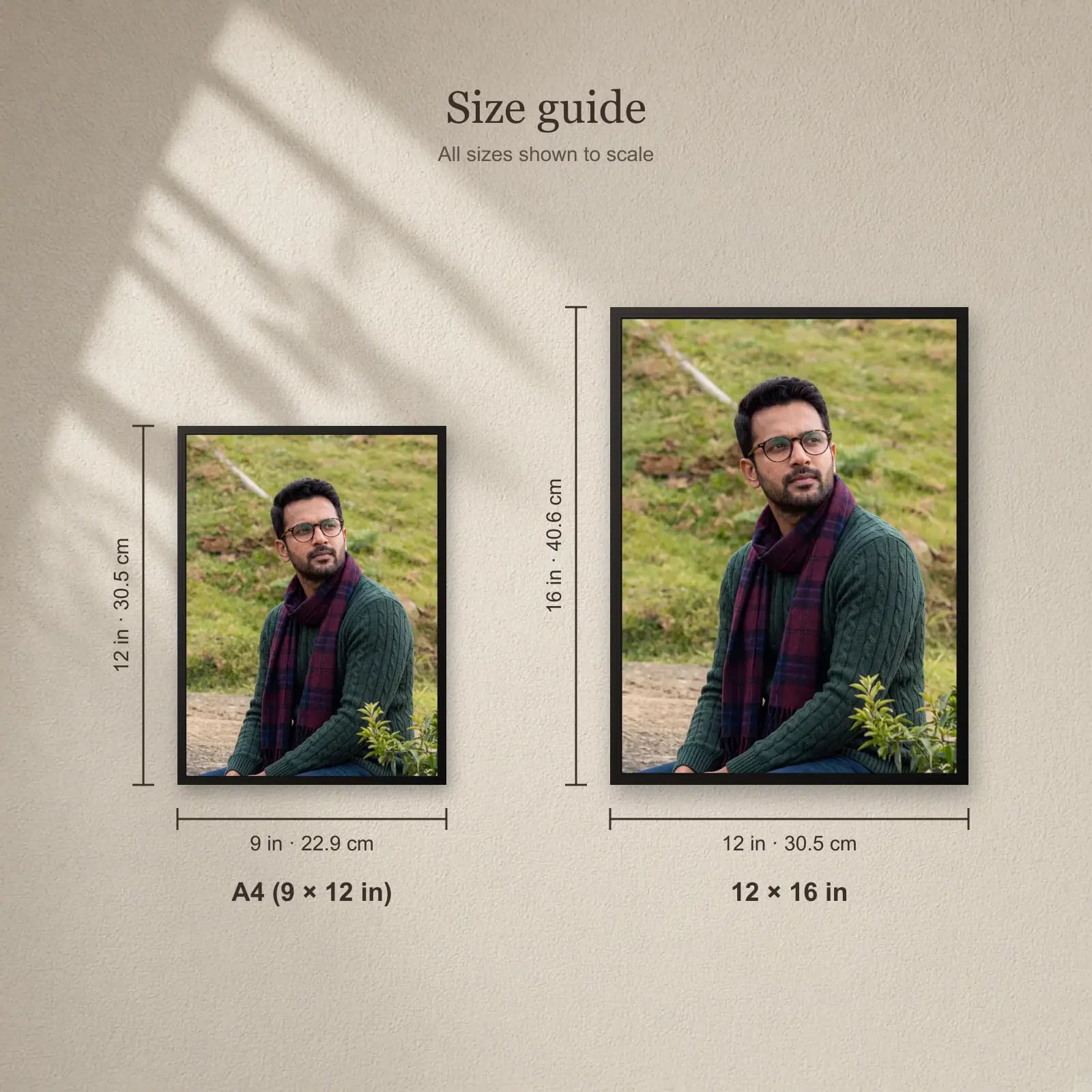 Full Photo Frame — Portrait size guide: A4 (9 × 12 in), 12 × 16 in