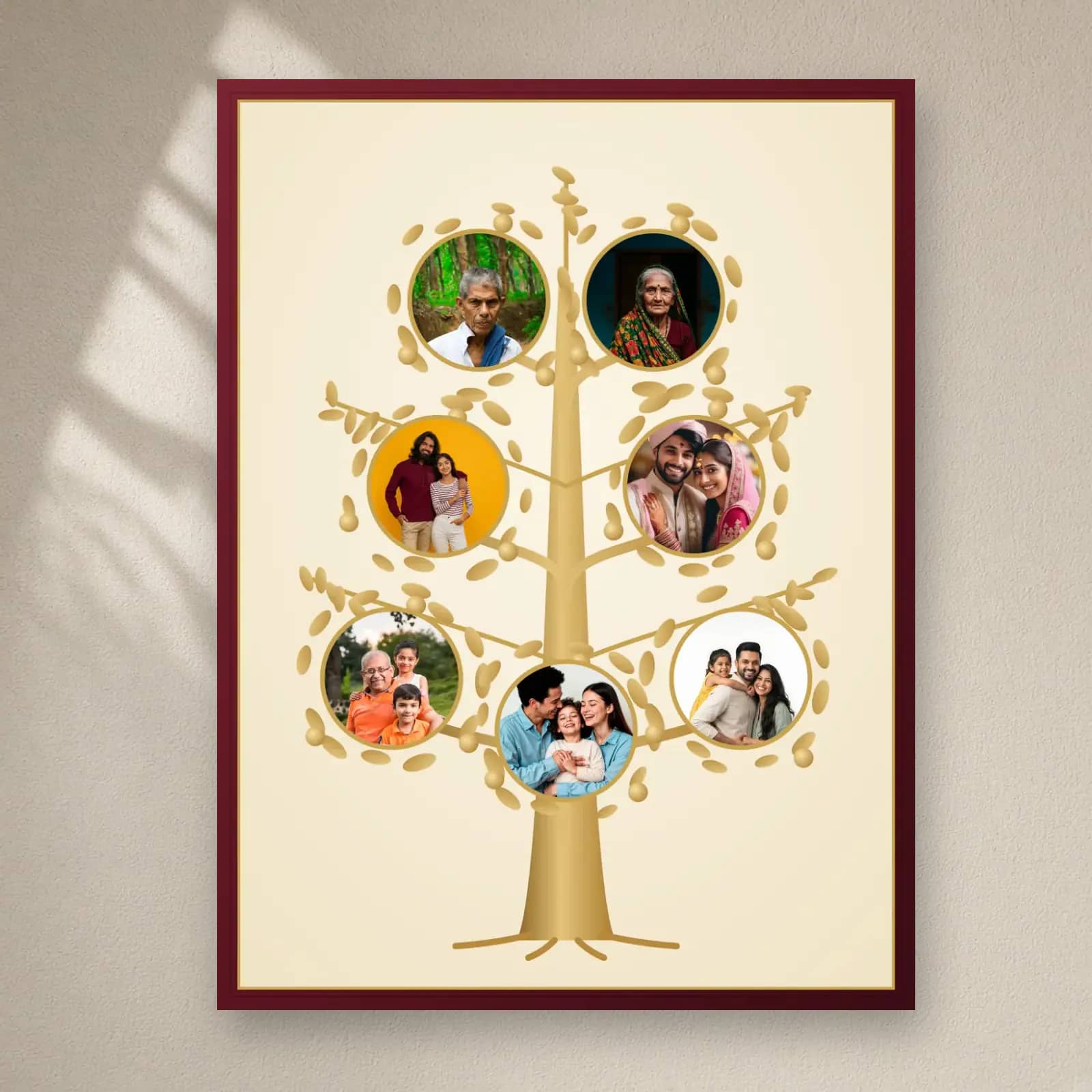 Golden Family Tree Frame on a plain wall