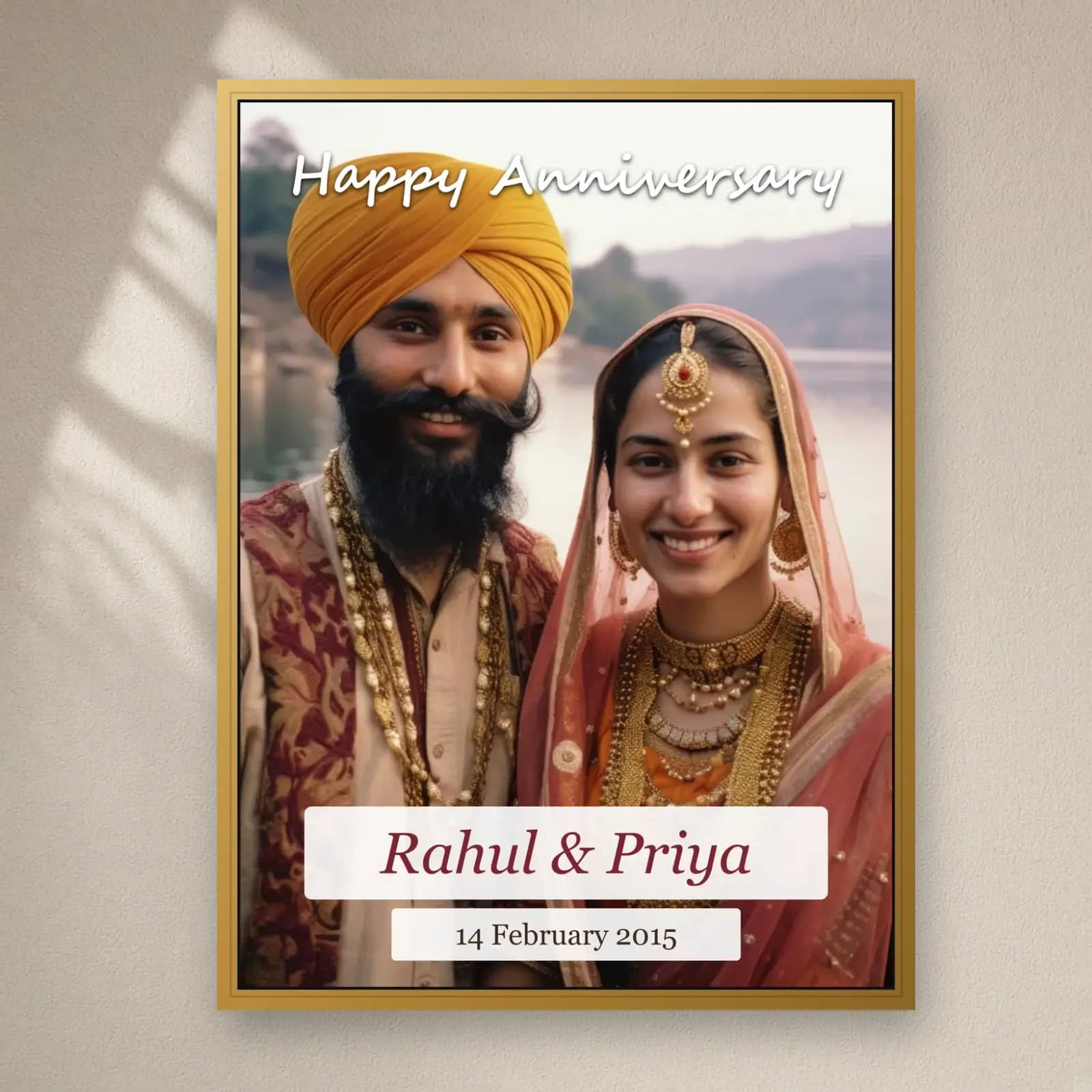 Golden Moments Anniversary Frame on a plain wall