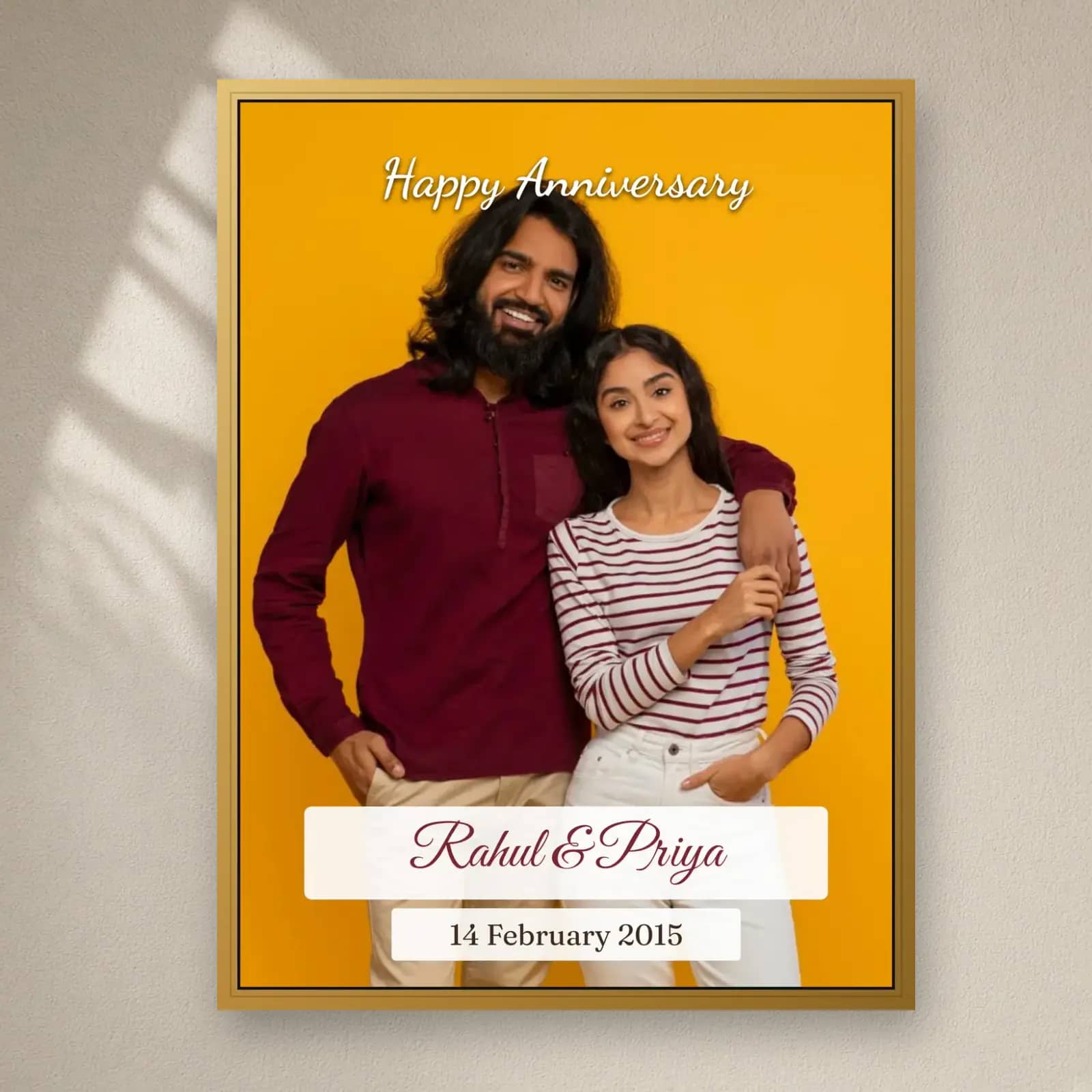 Golden Moments Anniversary Frame on a plain wall