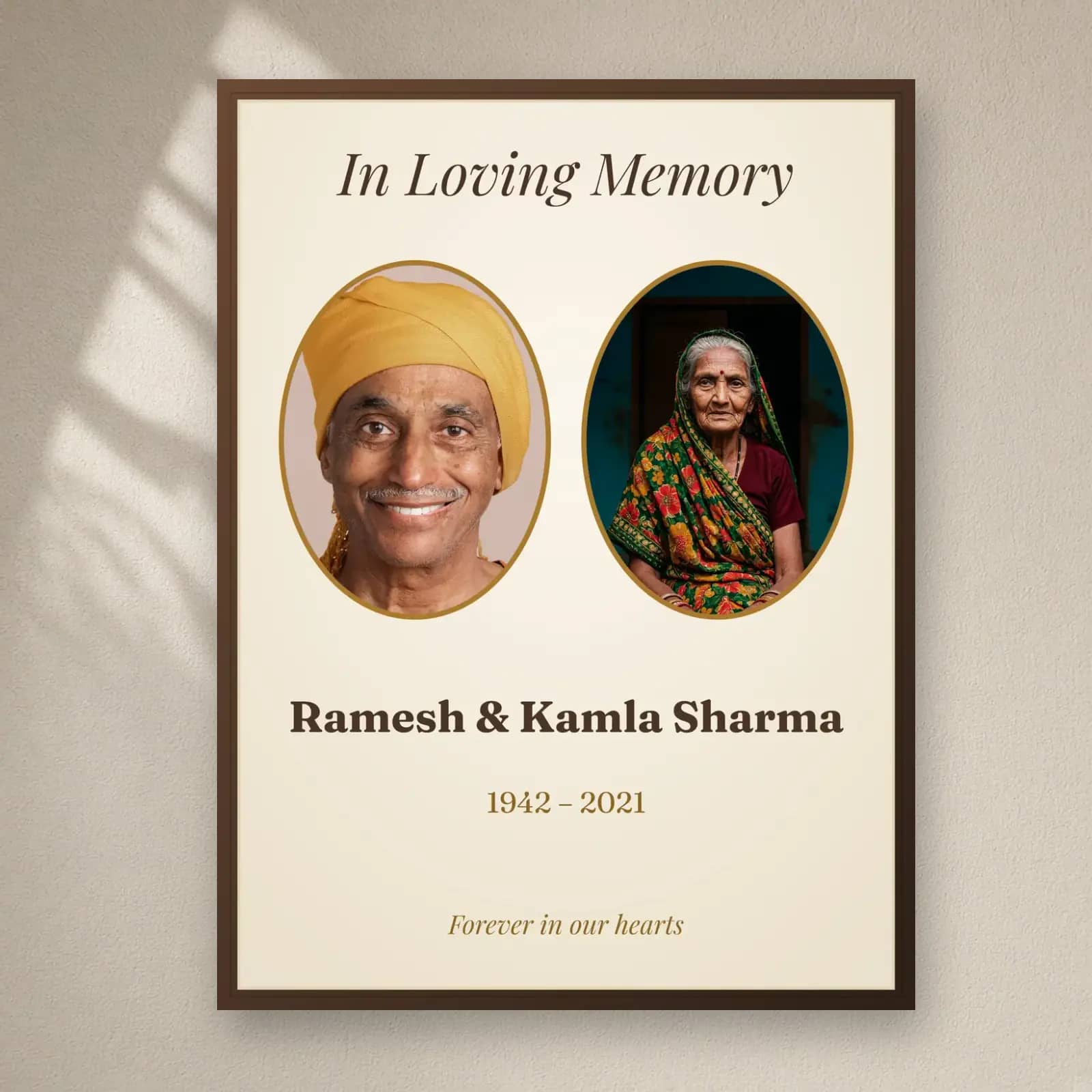 Grandparents Memorial Frame — 2 Photos on a plain wall