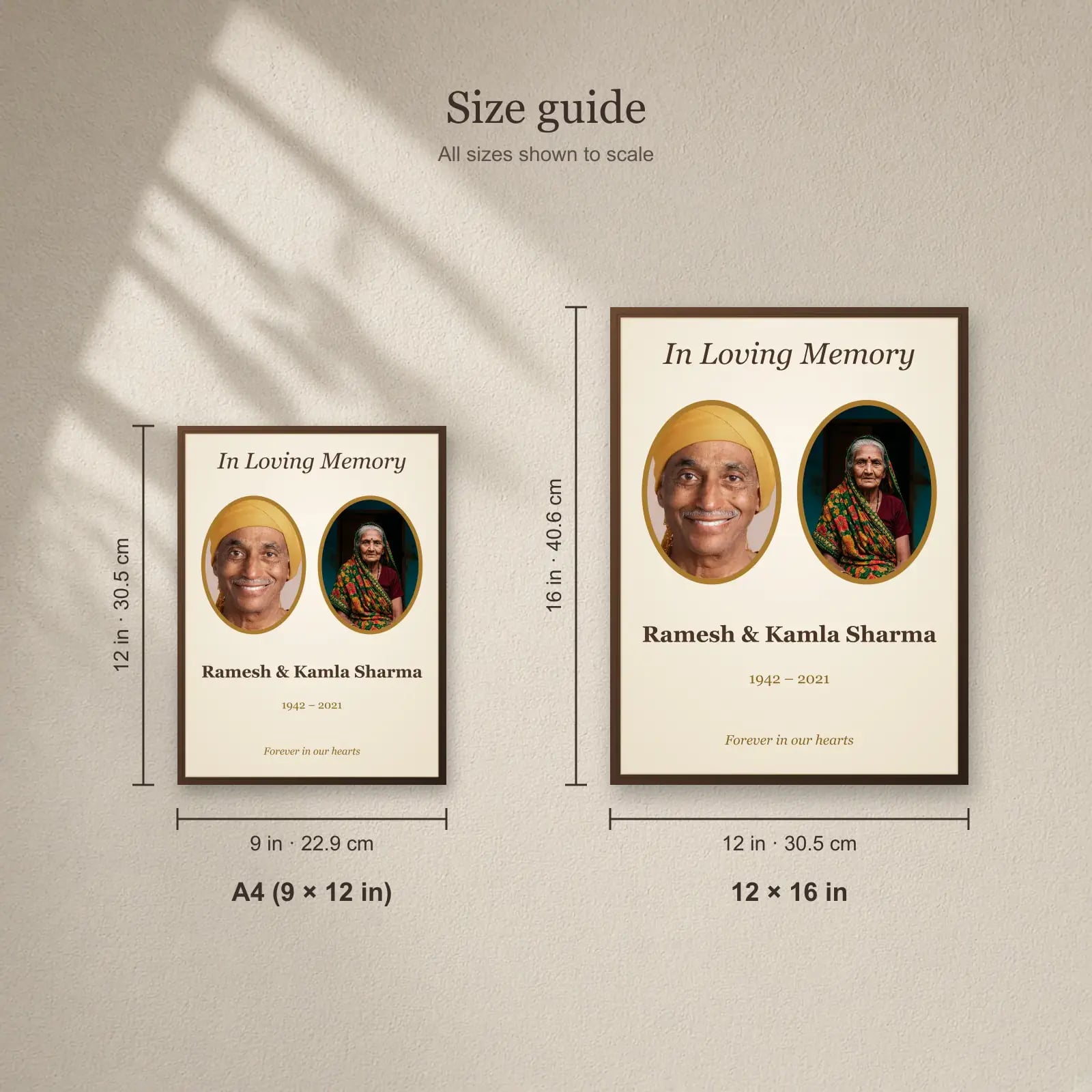 Grandparents Memorial Frame — 2 Photos size guide: A4 (9 × 12 in), 12 × 16 in