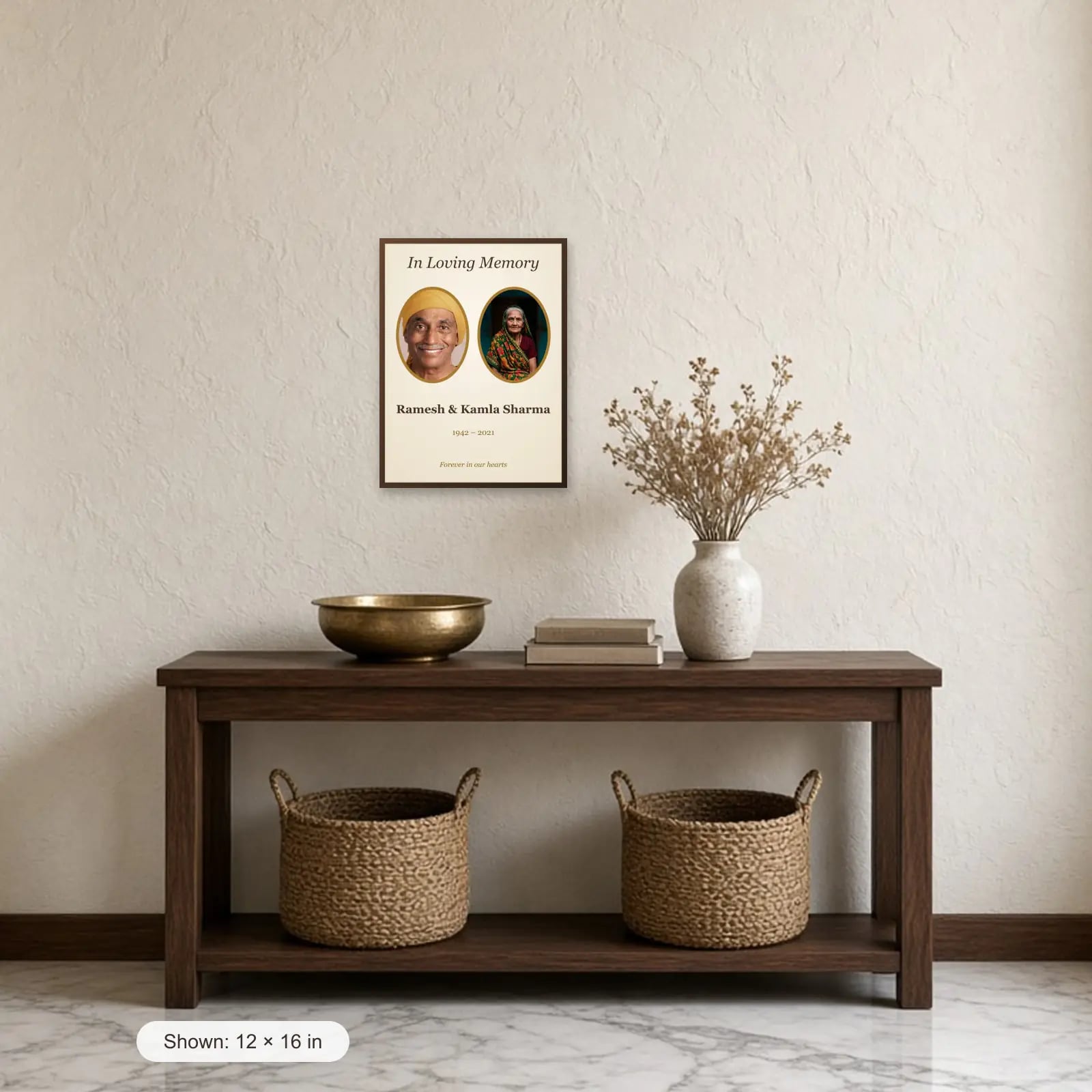 Grandparents Memorial Frame — 2 Photos above a console table