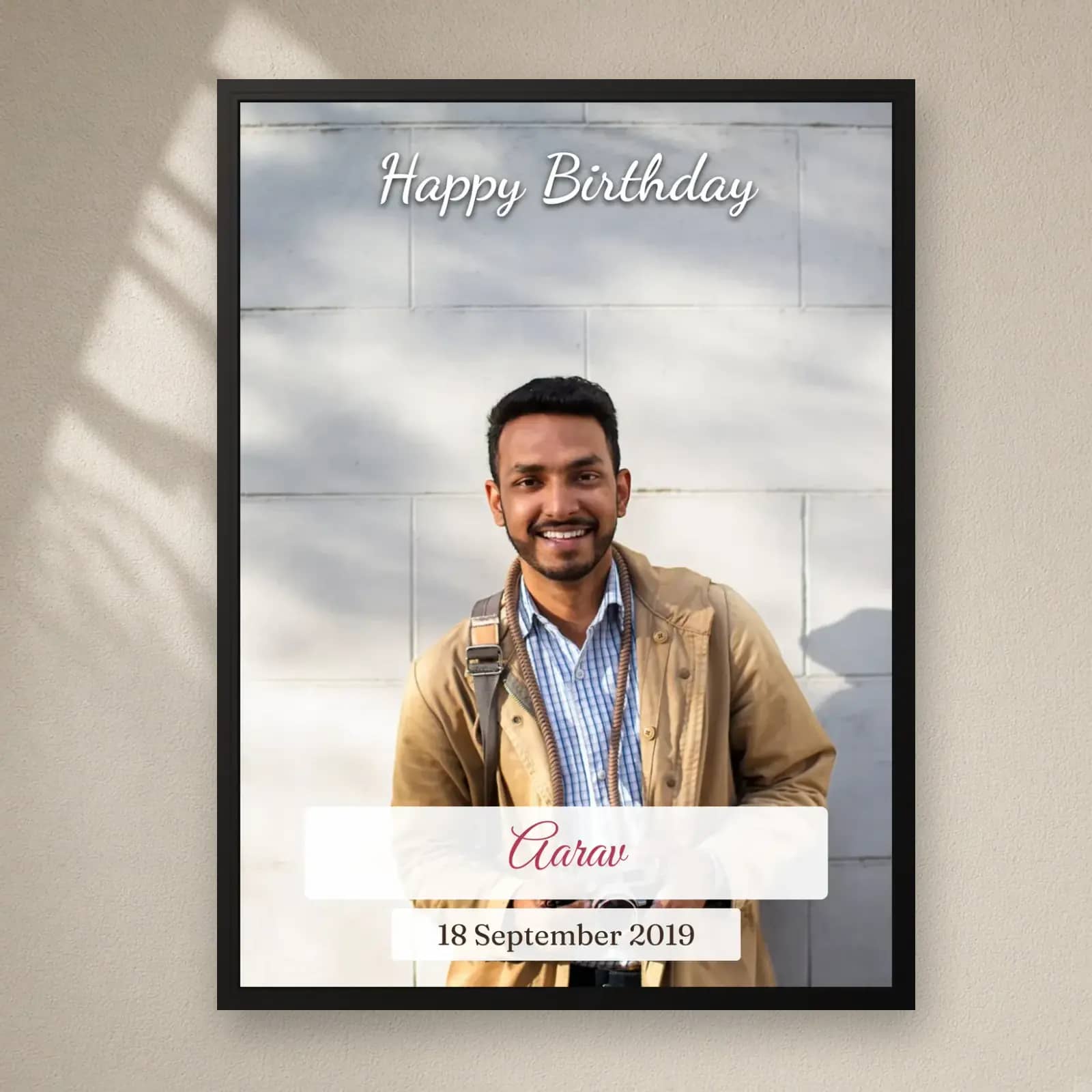 Happy Birthday Full Photo Frame on a plain wall