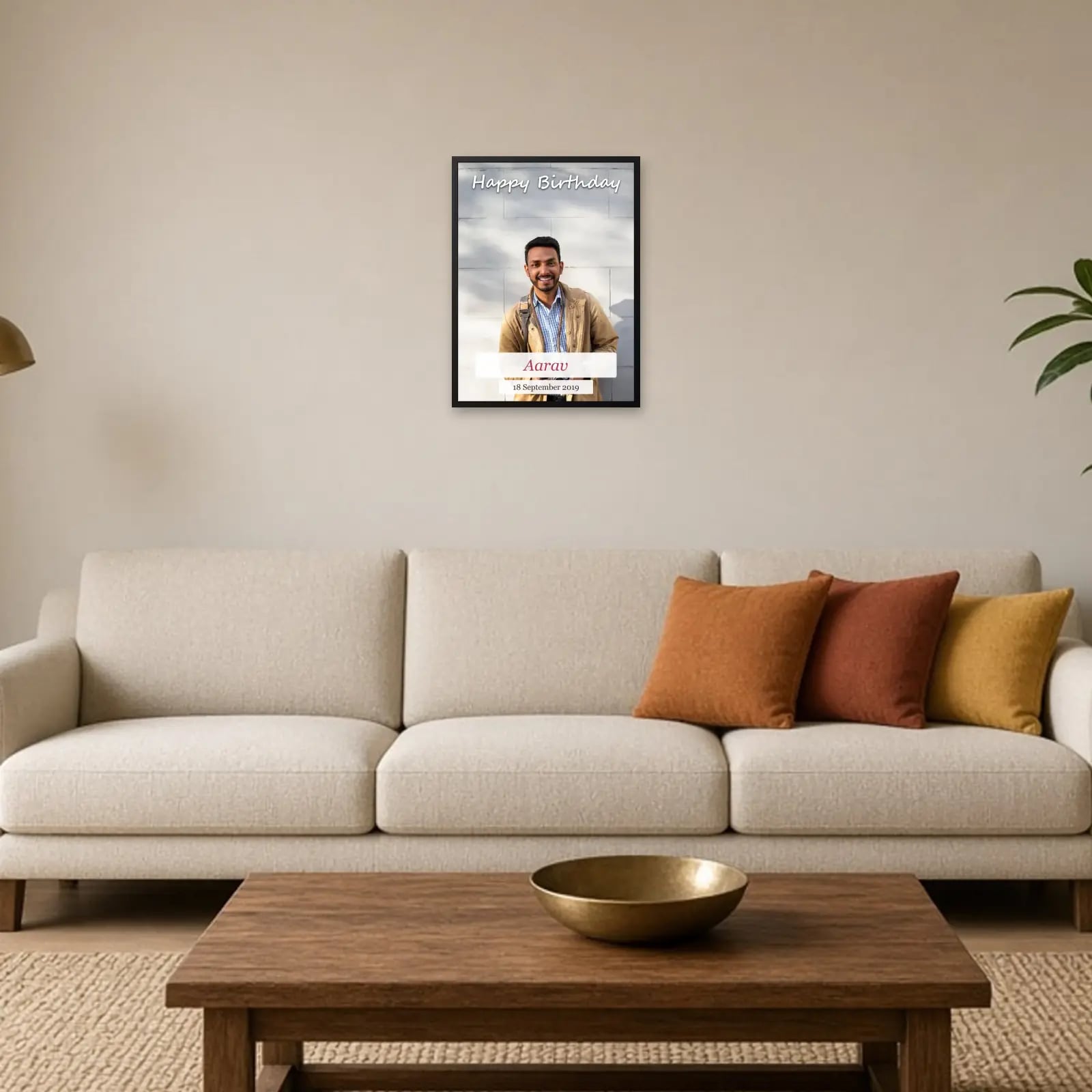 Happy Birthday Full Photo Frame above a sofa