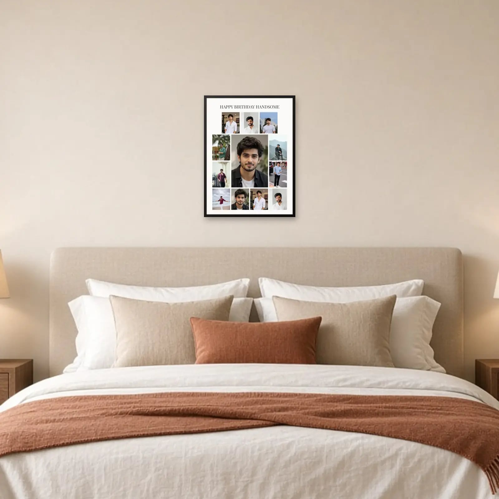 Happy Birthday Handsome Collage — 12 Photos above a bed