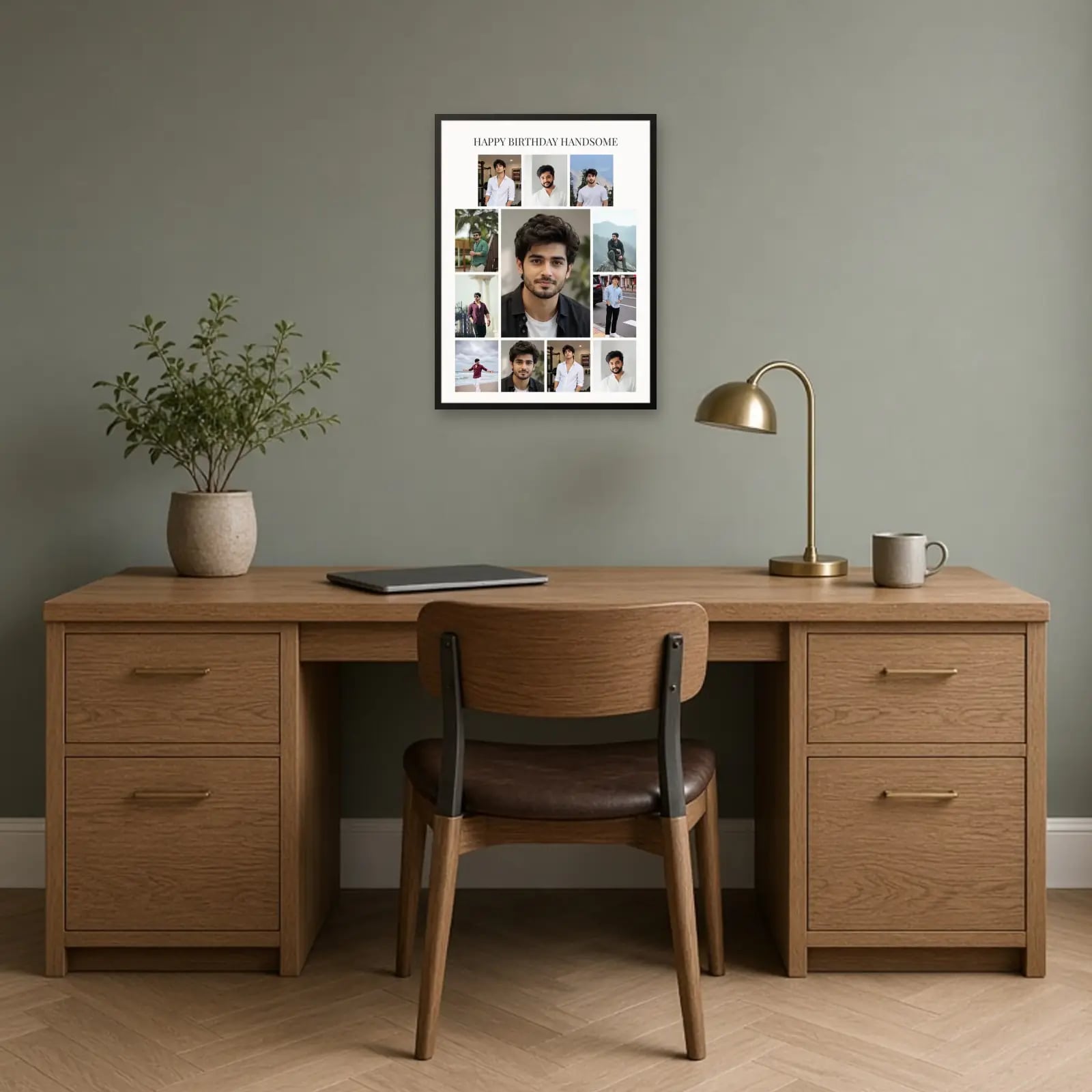 Happy Birthday Handsome Collage — 12 Photos above a desk