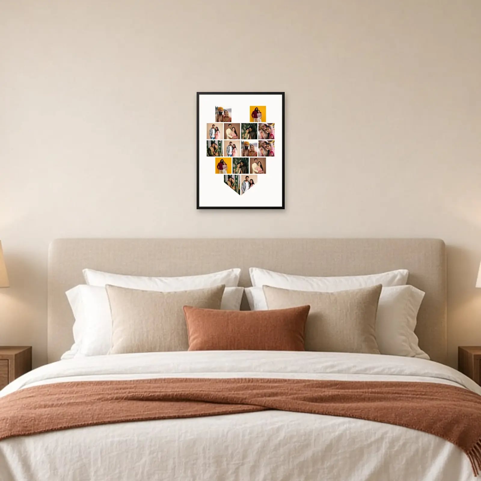 Heart Photo Collage Frame — 15 Photos above a bed
