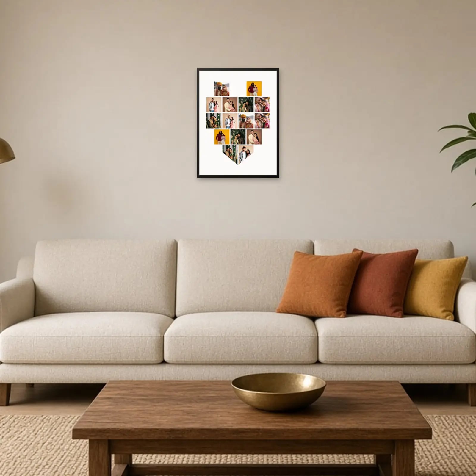Heart Photo Collage Frame — 15 Photos above a sofa