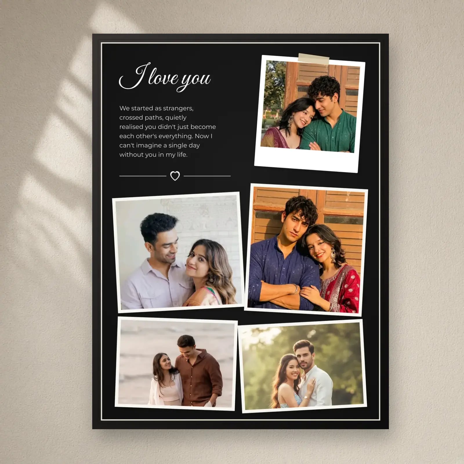I Love You Torn Paper Frame — 5 Photos on a plain wall