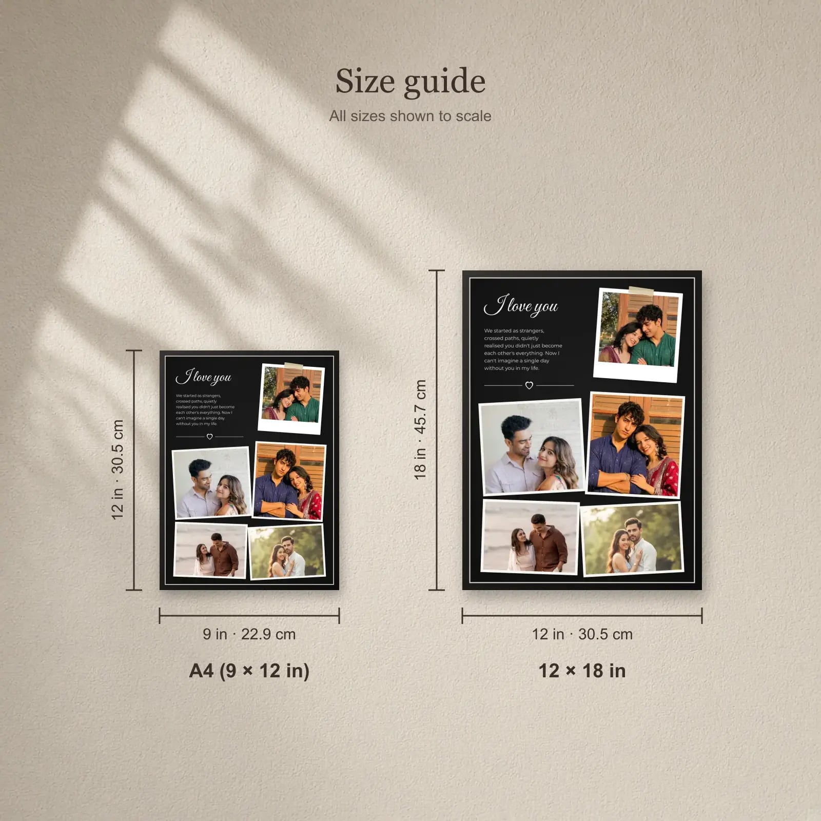 I Love You Torn Paper Frame — 5 Photos size guide: A4 (9 × 12 in), 12 × 18 in