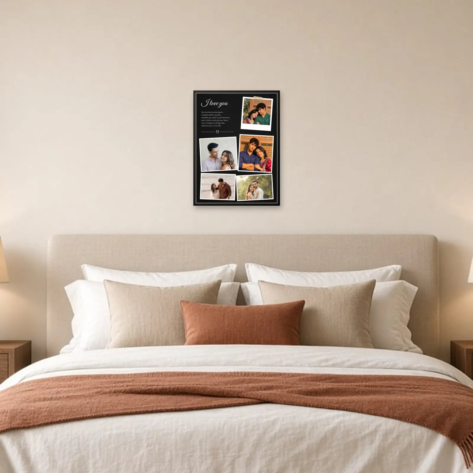 I Love You Torn Paper Frame — 5 Photos above a bed