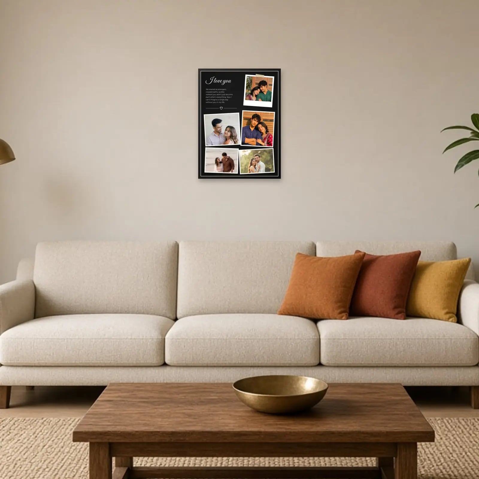 I Love You Torn Paper Frame — 5 Photos above a sofa