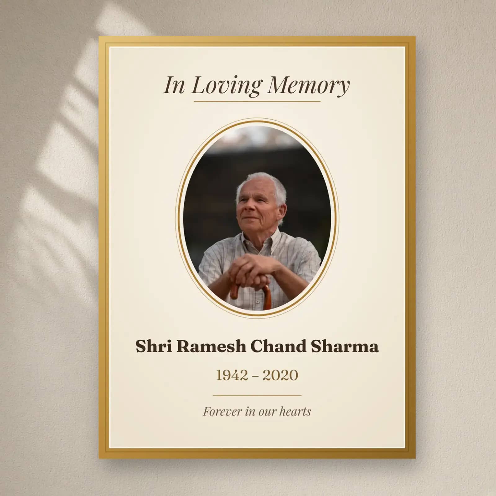 In Loving Memory Photo Frame on a plain wall