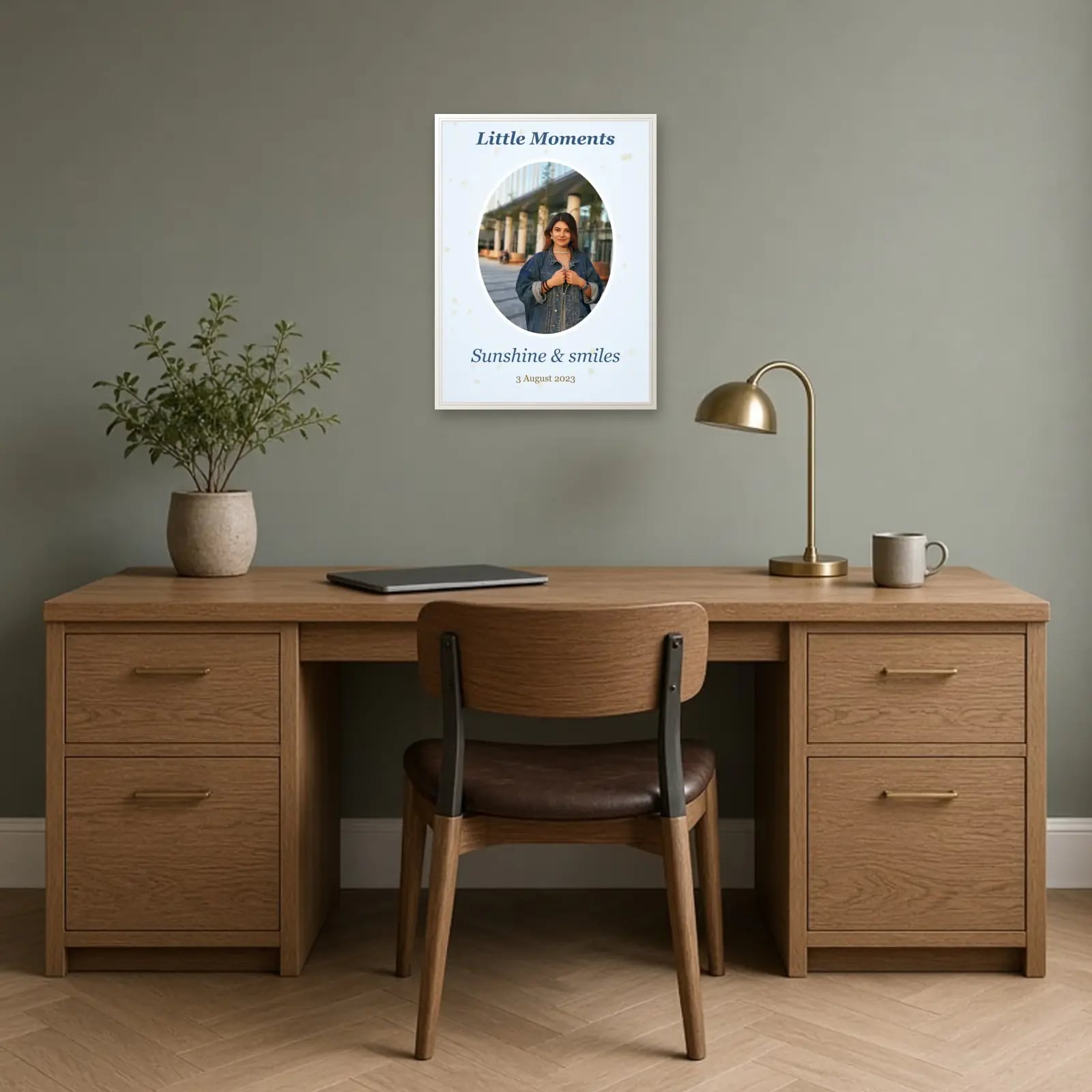 Little Moments Oval Photo Frame above a desk