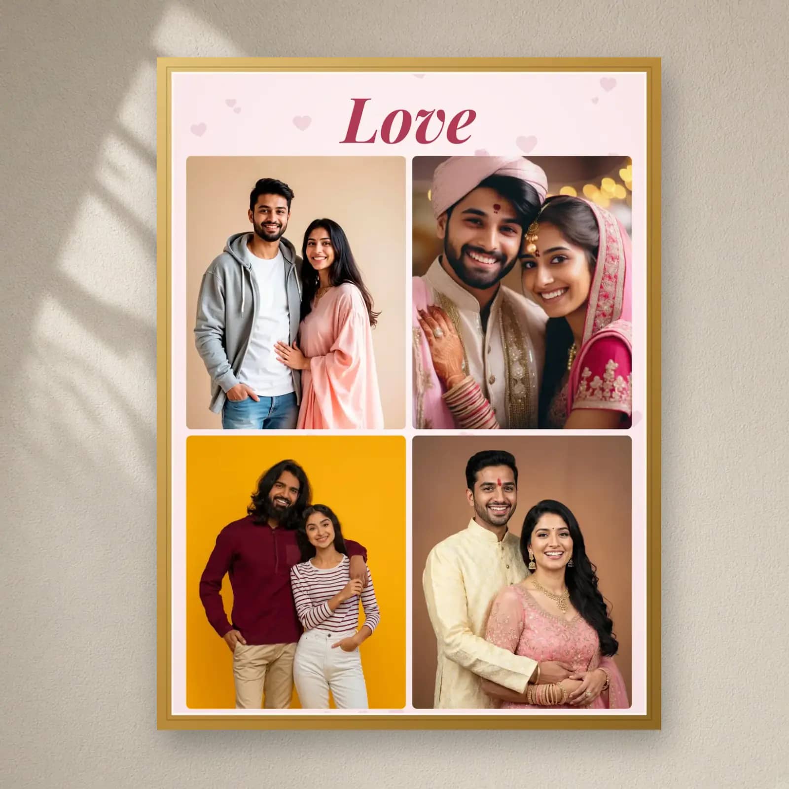 Love Collage Frame — 4 Photos on a plain wall