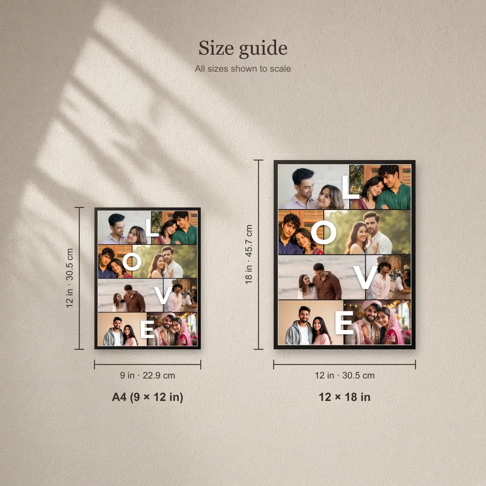 LOVE Letters Collage Frame — 8 Photos size guide: A4 (9 × 12 in), 12 × 18 in
