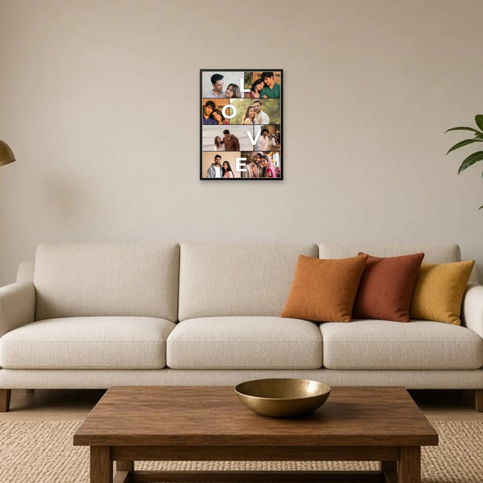 LOVE Letters Collage Frame — 8 Photos above a sofa