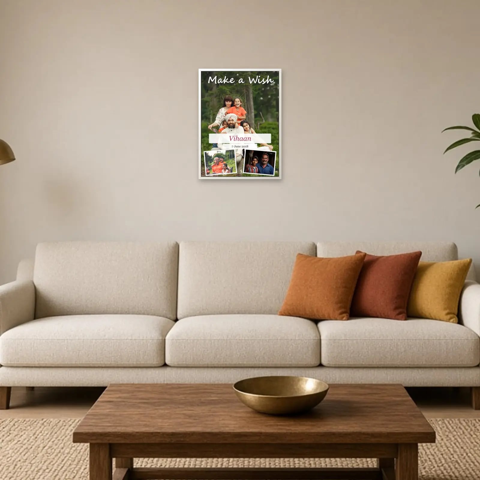 Make a Wish Birthday Frame — 3 Photos above a sofa