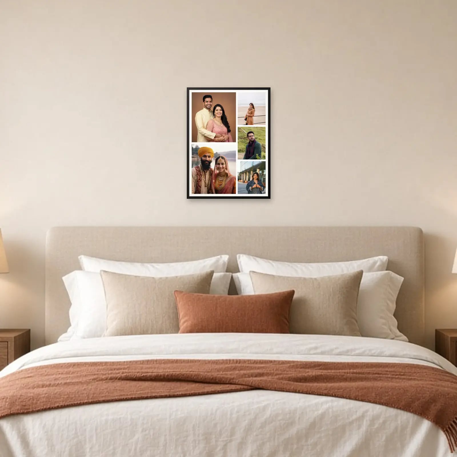 Moments Collage Frame — 5 Photos above a bed