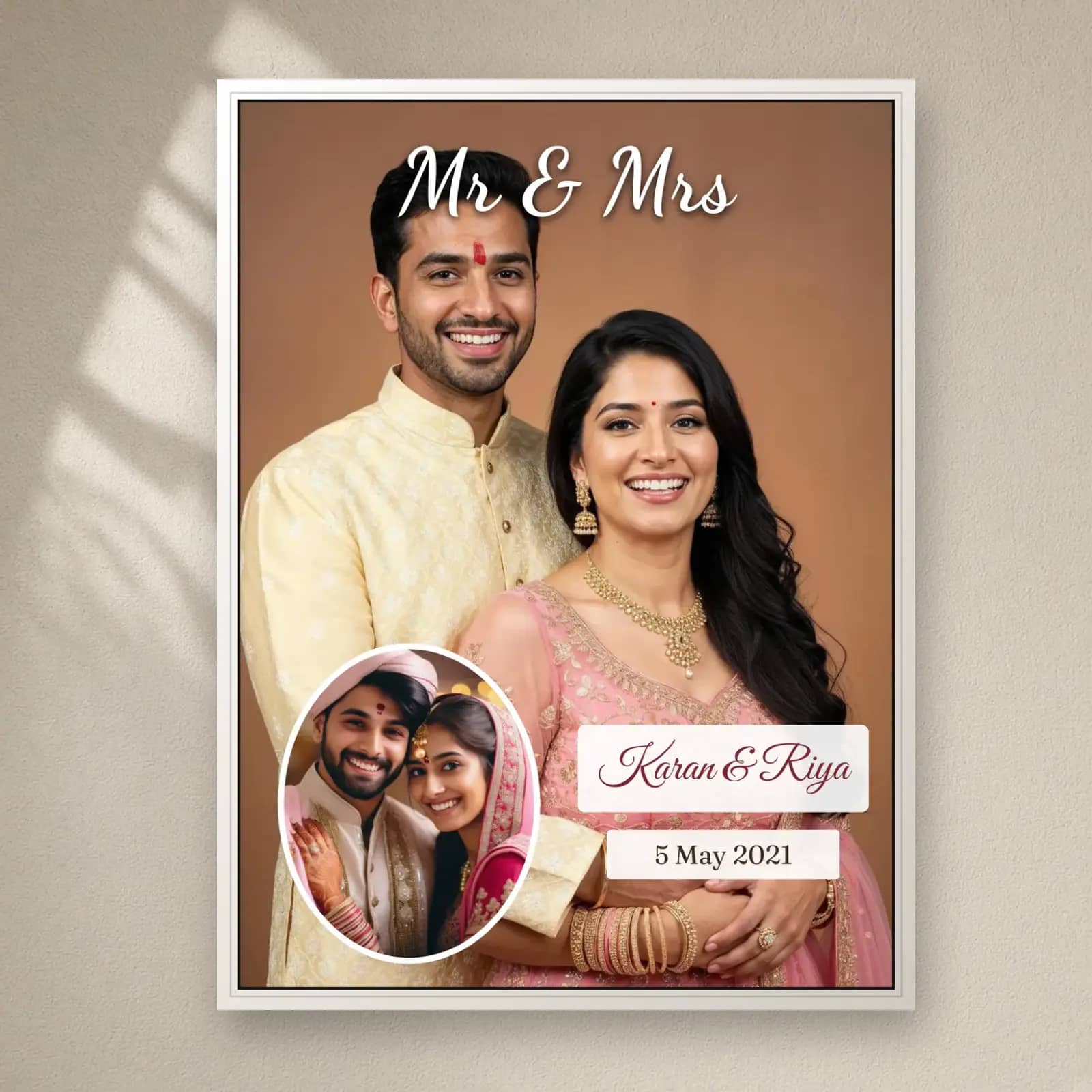 Mr & Mrs Anniversary Frame on a plain wall