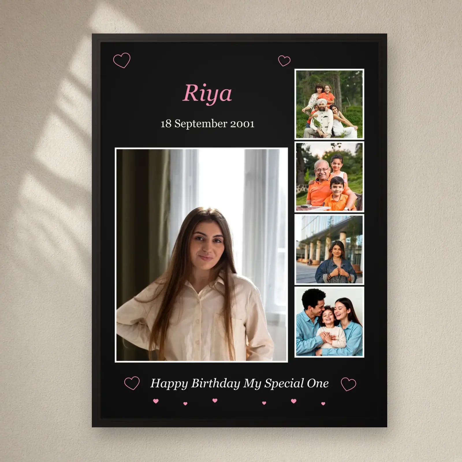 My Special One Birthday Collage — 5 Photos on a plain wall