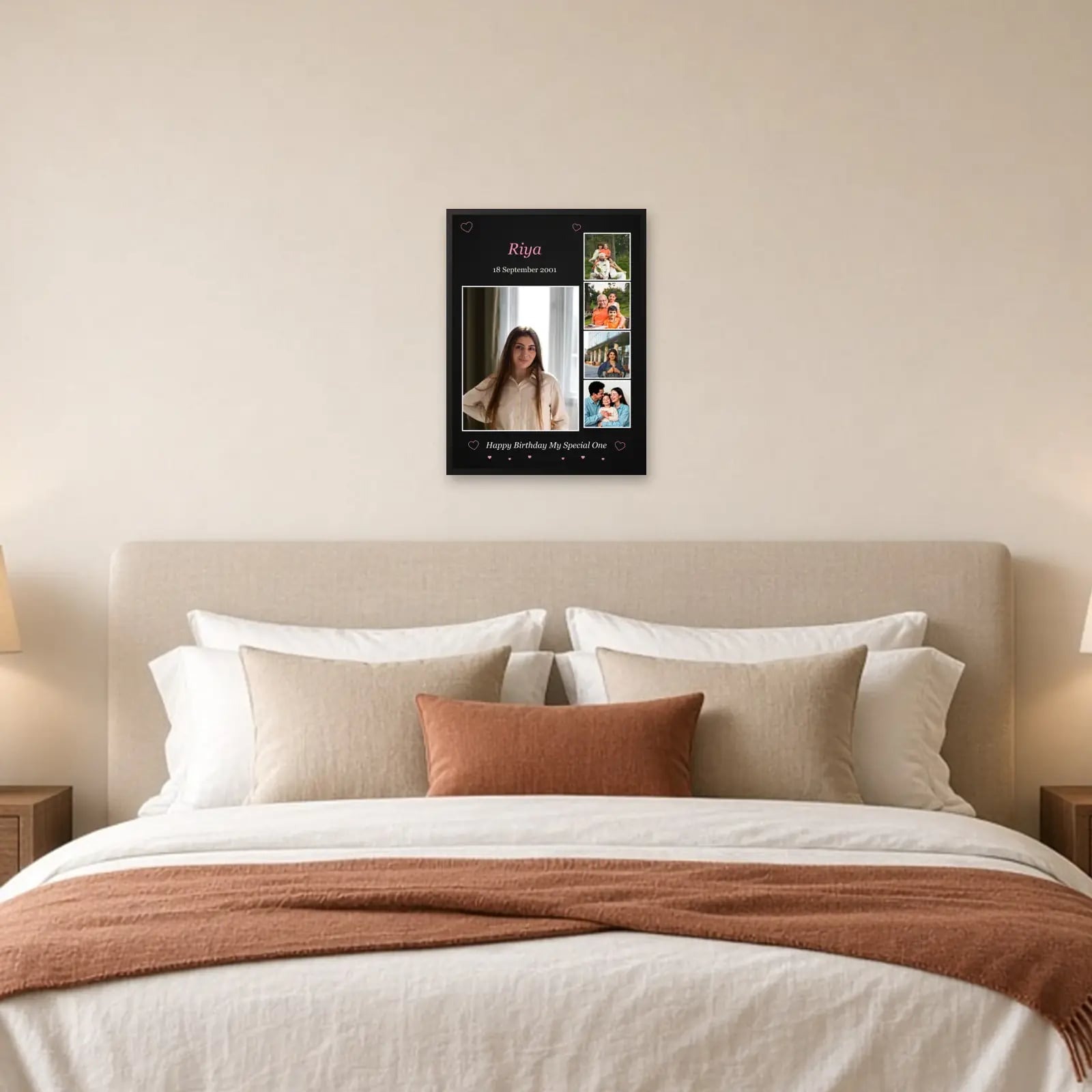 My Special One Birthday Collage — 5 Photos above a bed