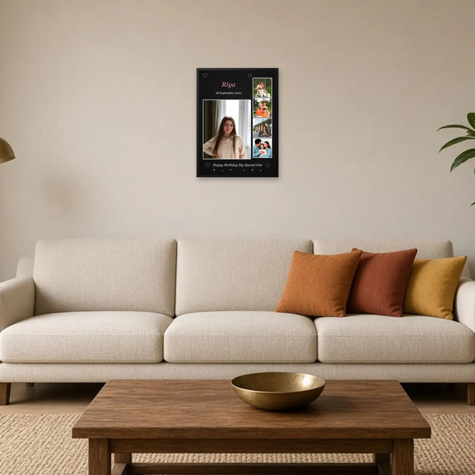 My Special One Birthday Collage — 5 Photos above a sofa