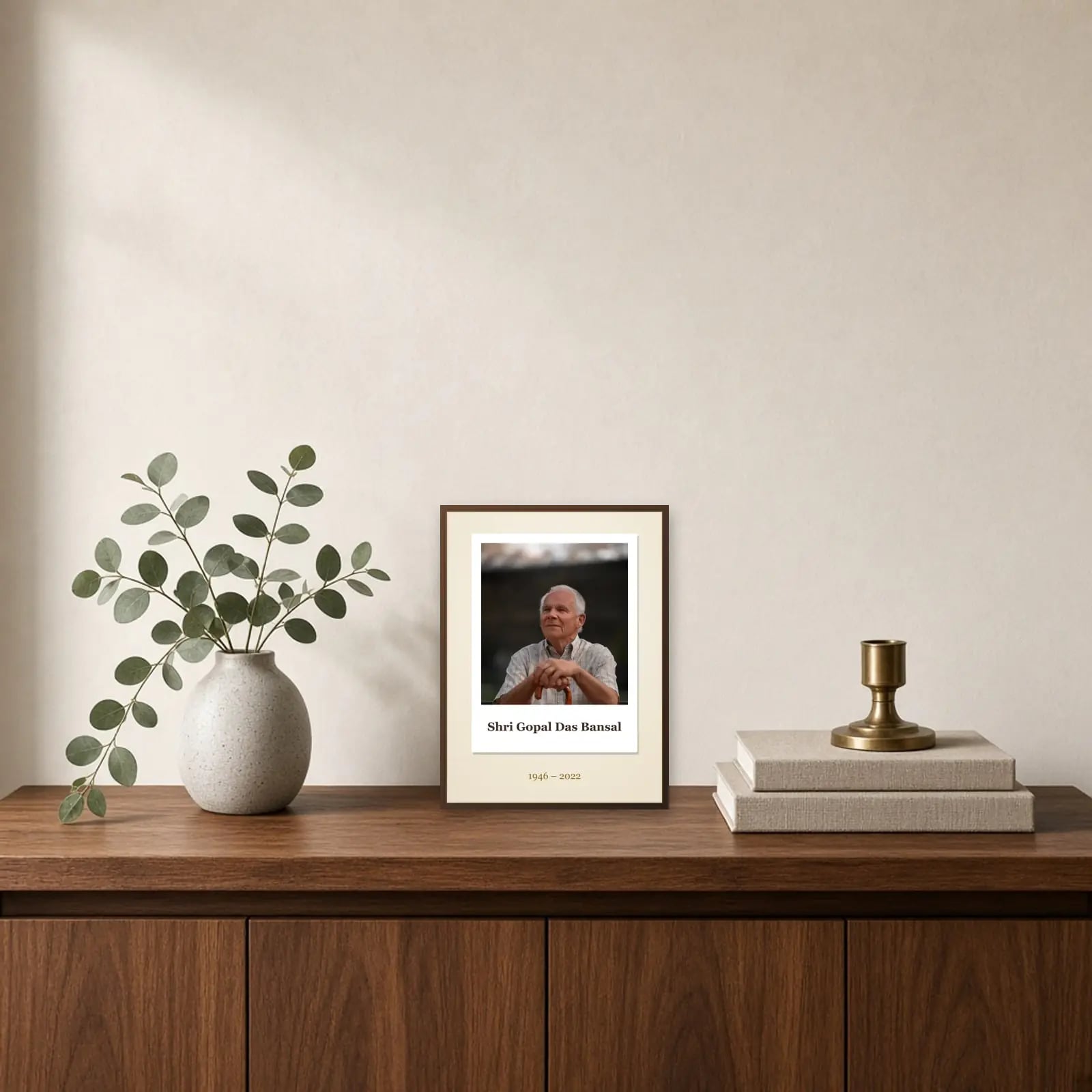 Never Forgotten Memorial Frame standing on a sideboard