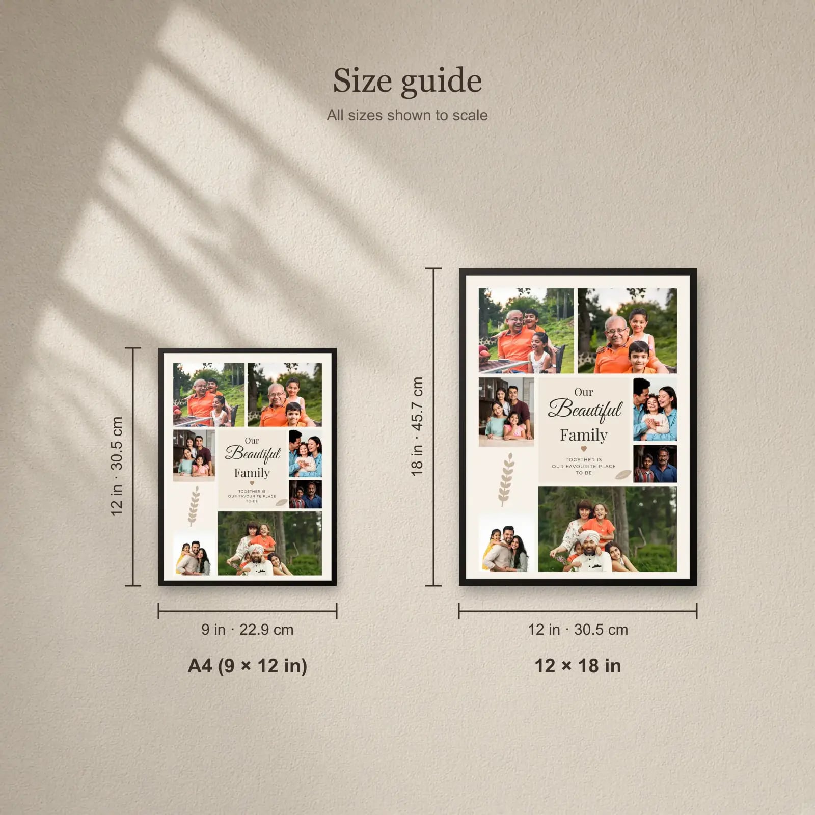 Our Beautiful Family Collage — 7 Photos size guide: A4 (9 × 12 in), 12 × 18 in