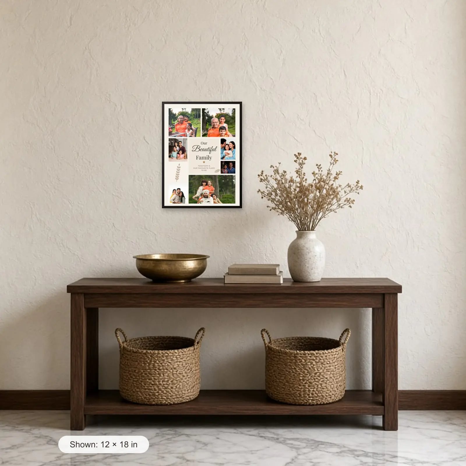 Our Beautiful Family Collage — 7 Photos above a console table