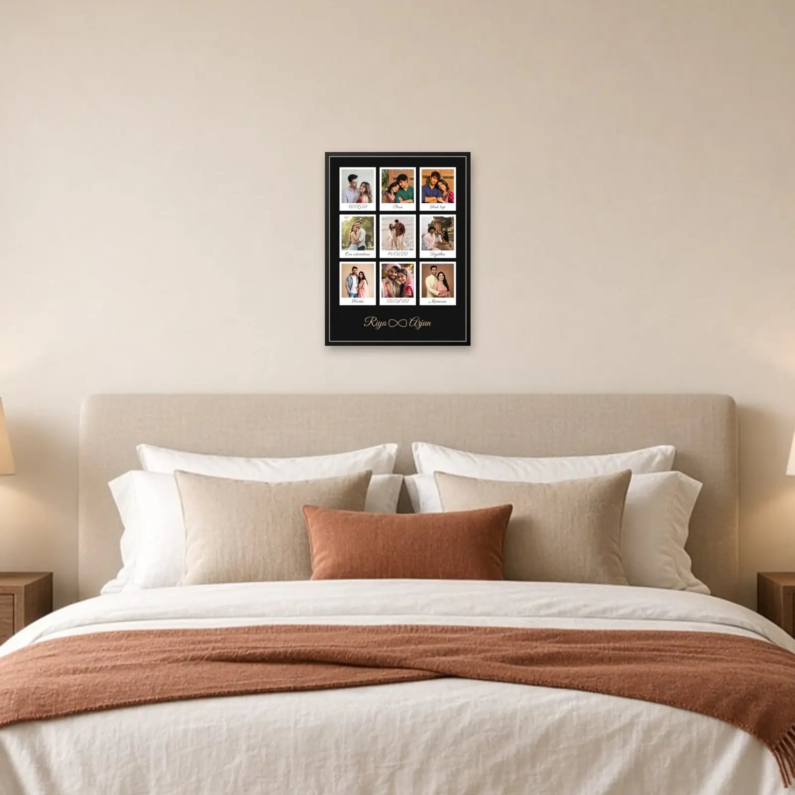 Polaroid Memories Infinity Frame — 9 Photos above a bed