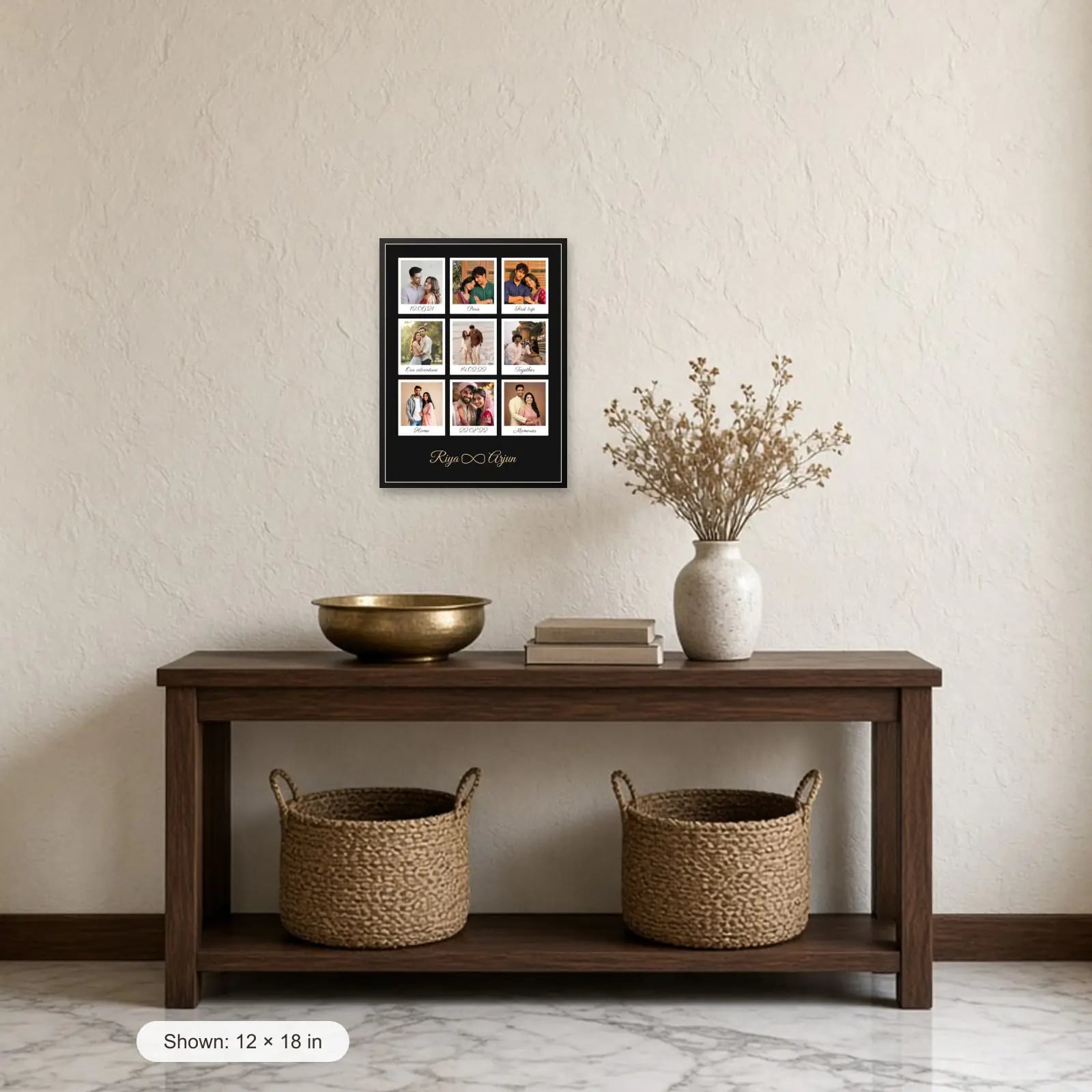 Polaroid Memories Infinity Frame — 9 Photos above a console table