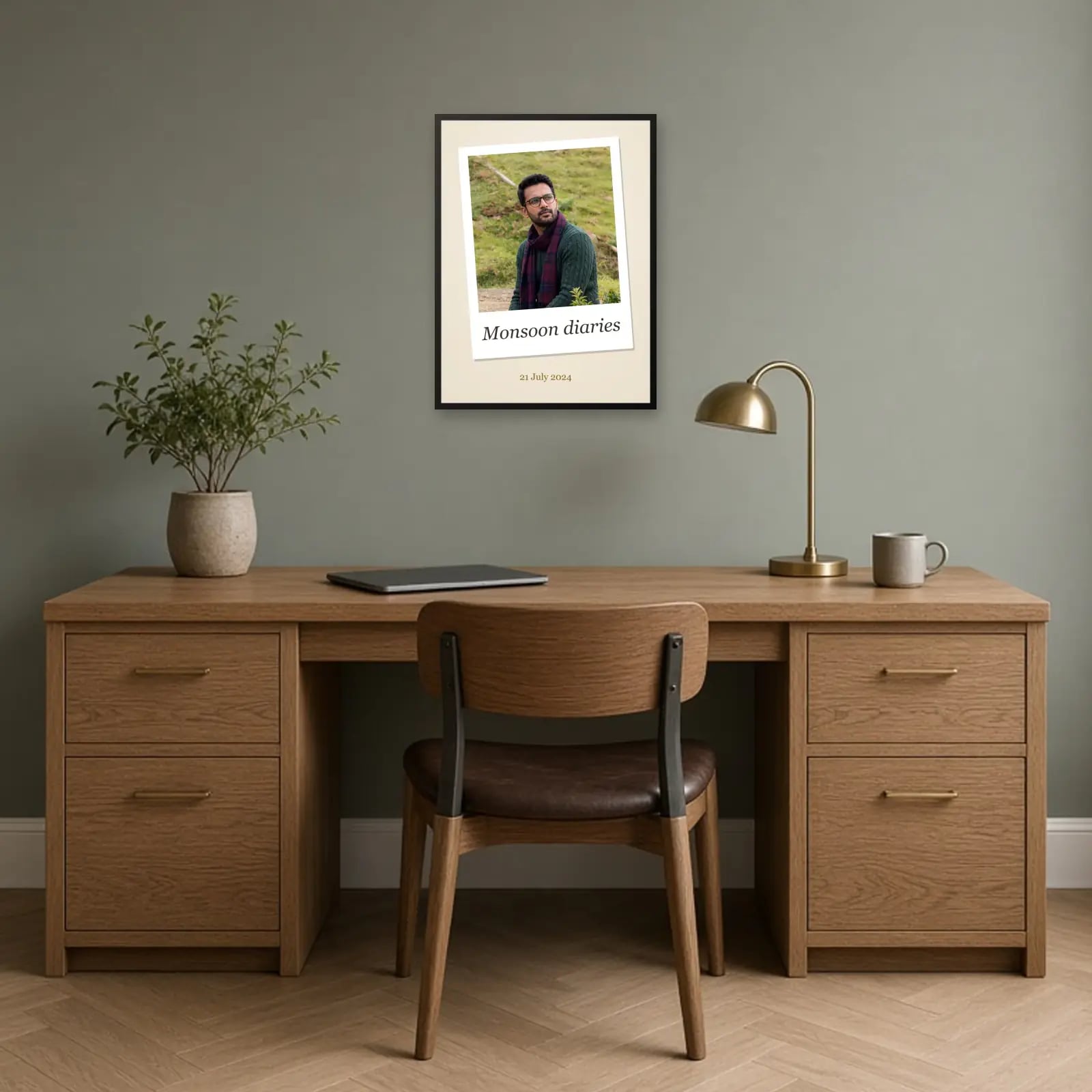 Tilted Polaroid Photo Frame above a desk
