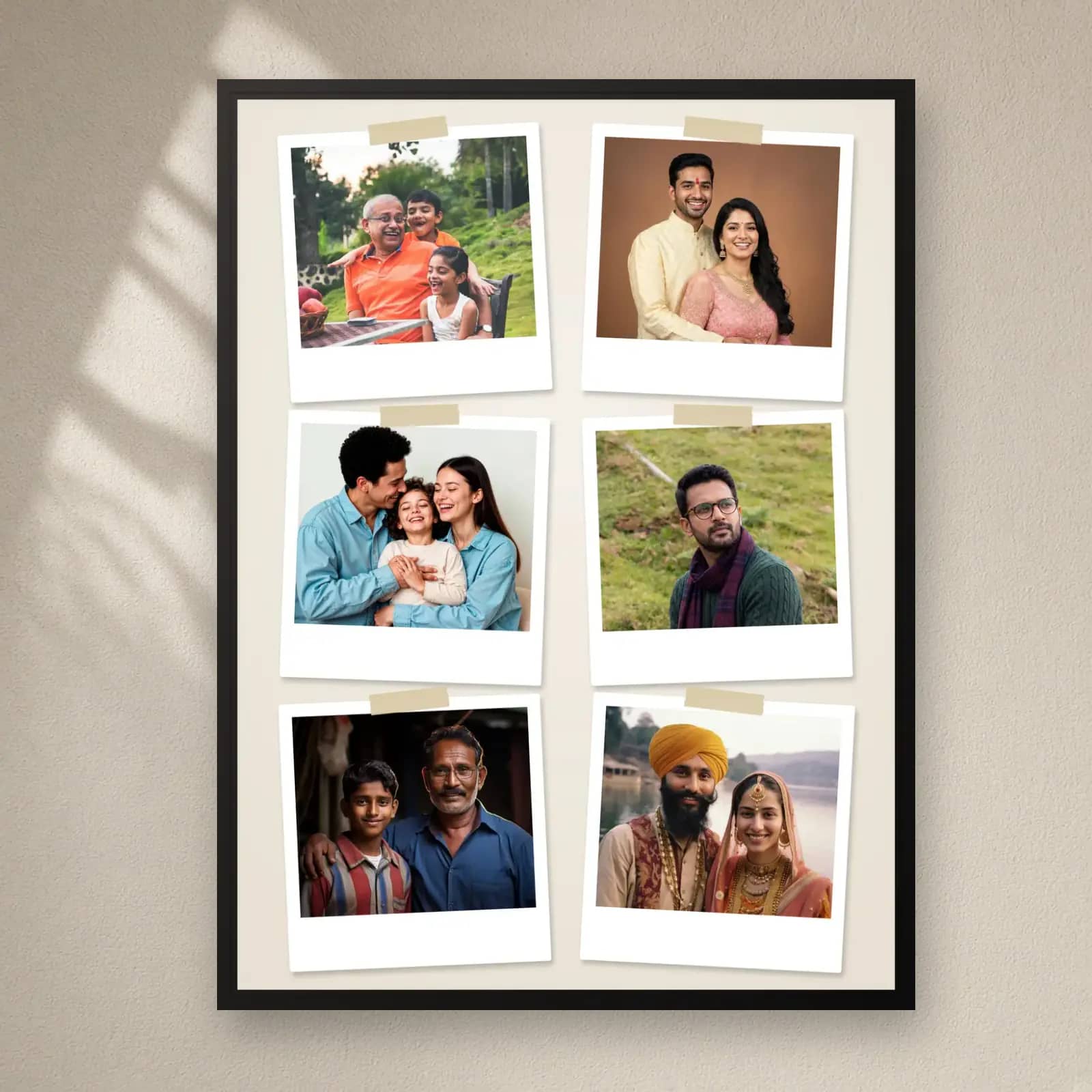 Polaroid Wall Collage Frame — 6 Photos on a plain wall