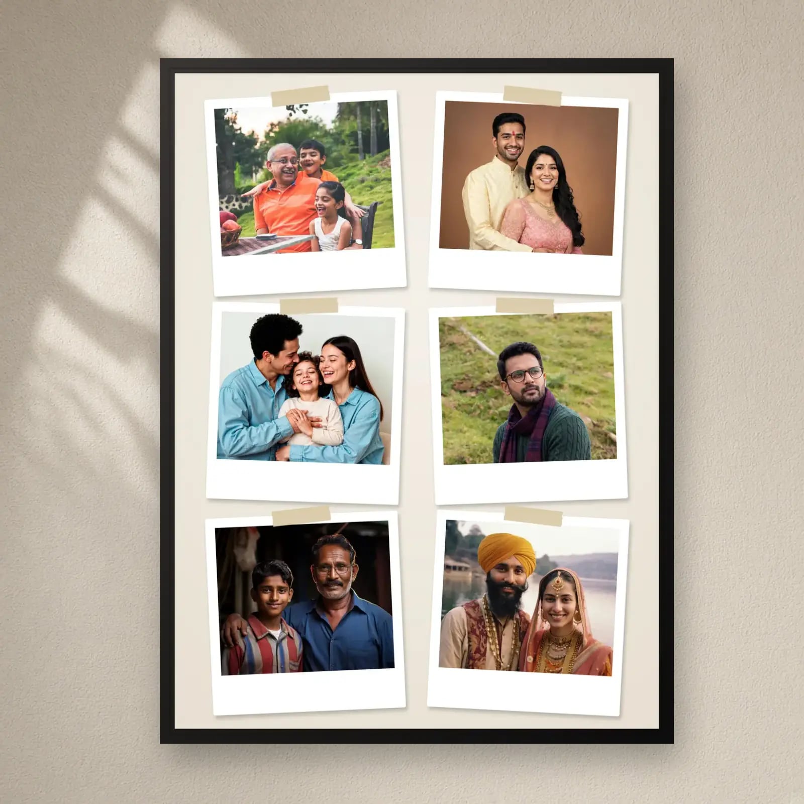 Polaroid Wall Collage Frame — 6 Photos on a plain wall