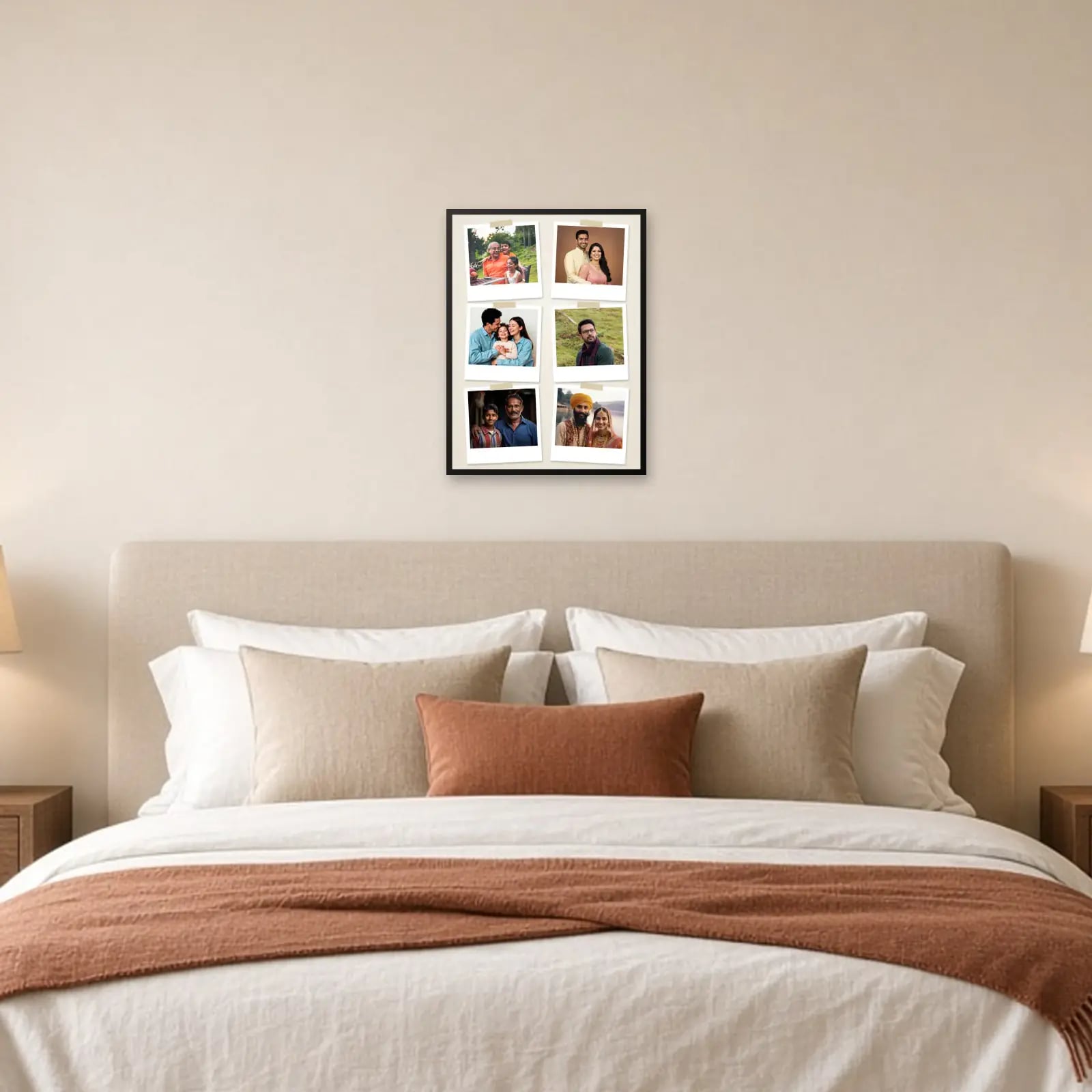 Polaroid Wall Collage Frame — 6 Photos above a bed
