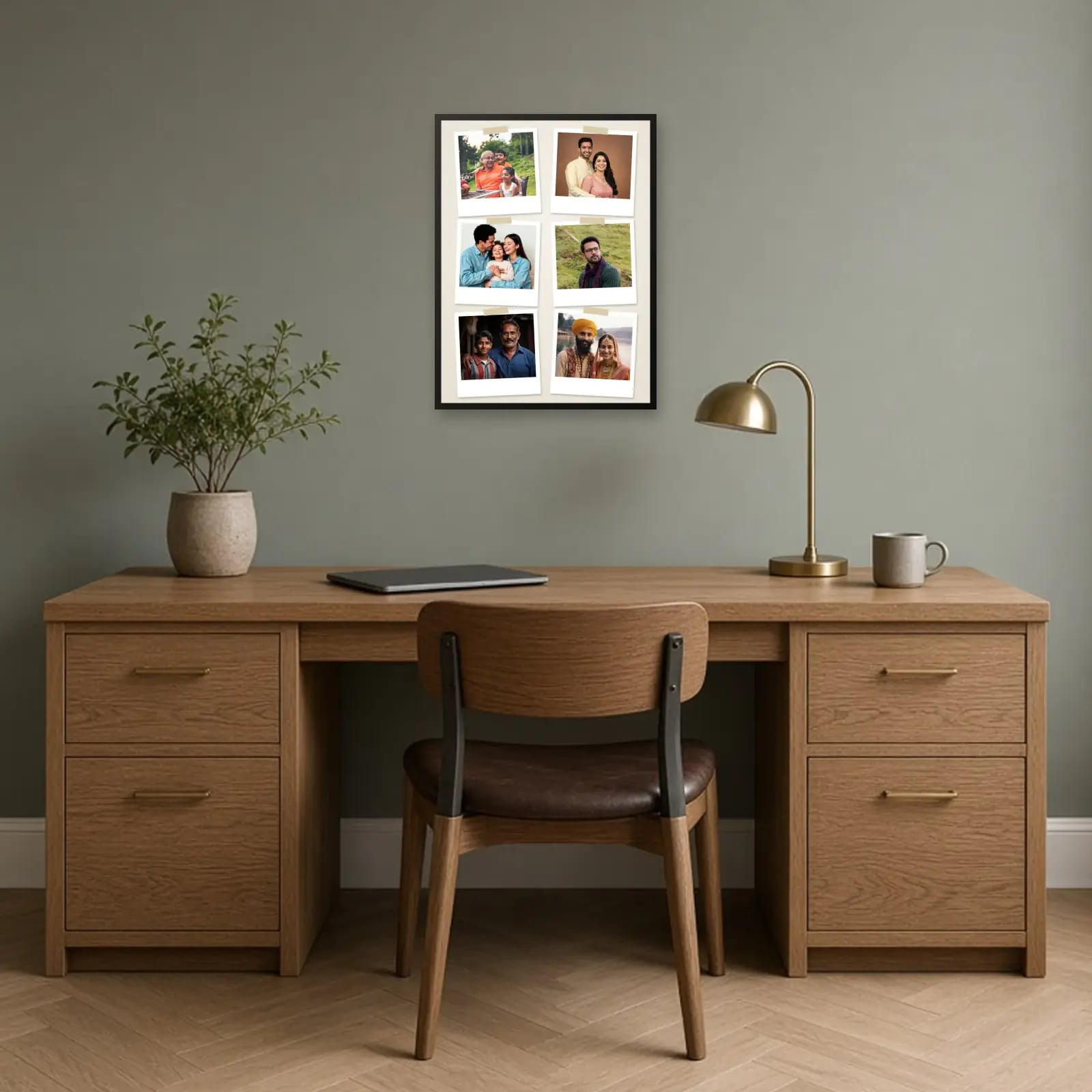 Polaroid Wall Collage Frame — 6 Photos above a desk