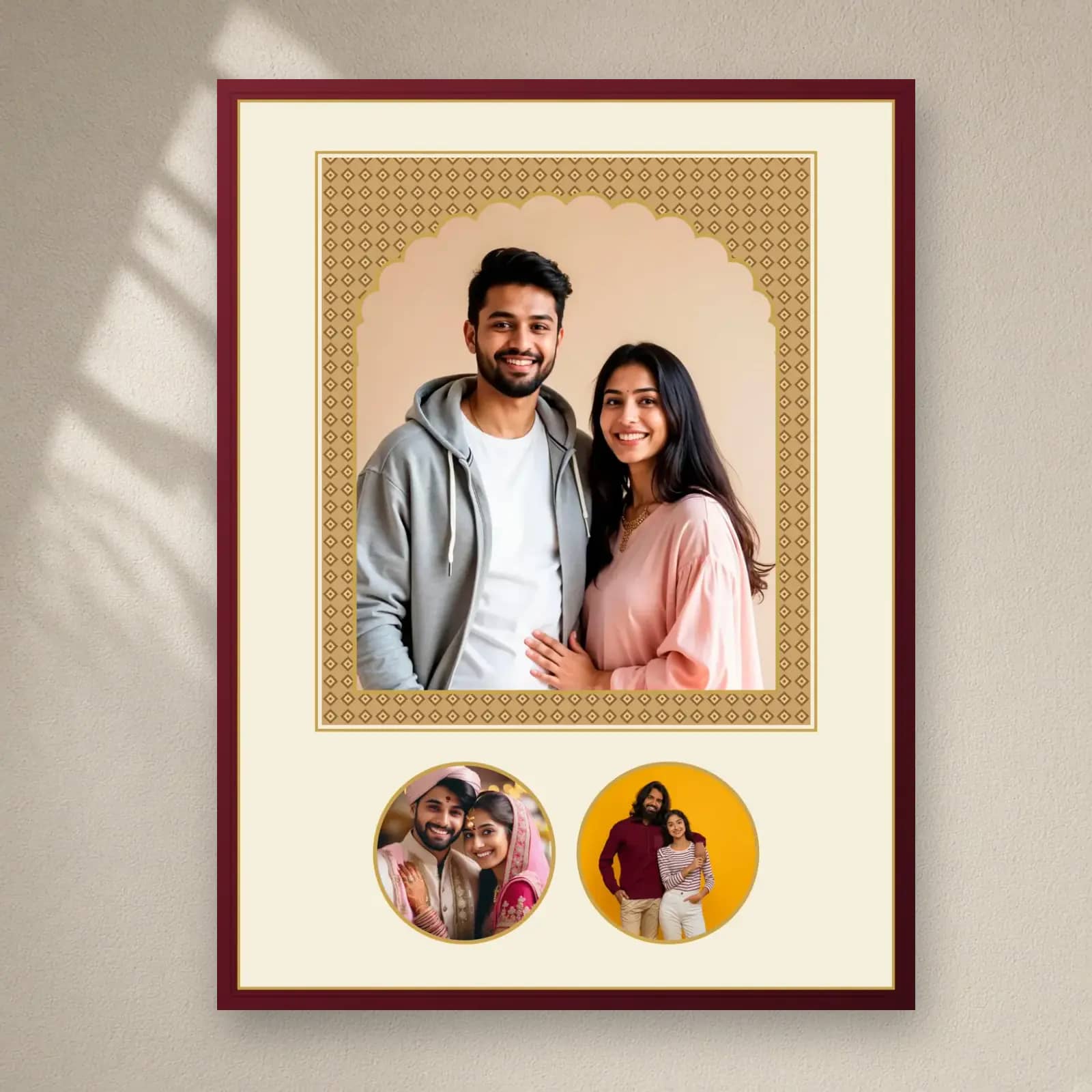 Royal Jharokha Wedding Frame on a plain wall