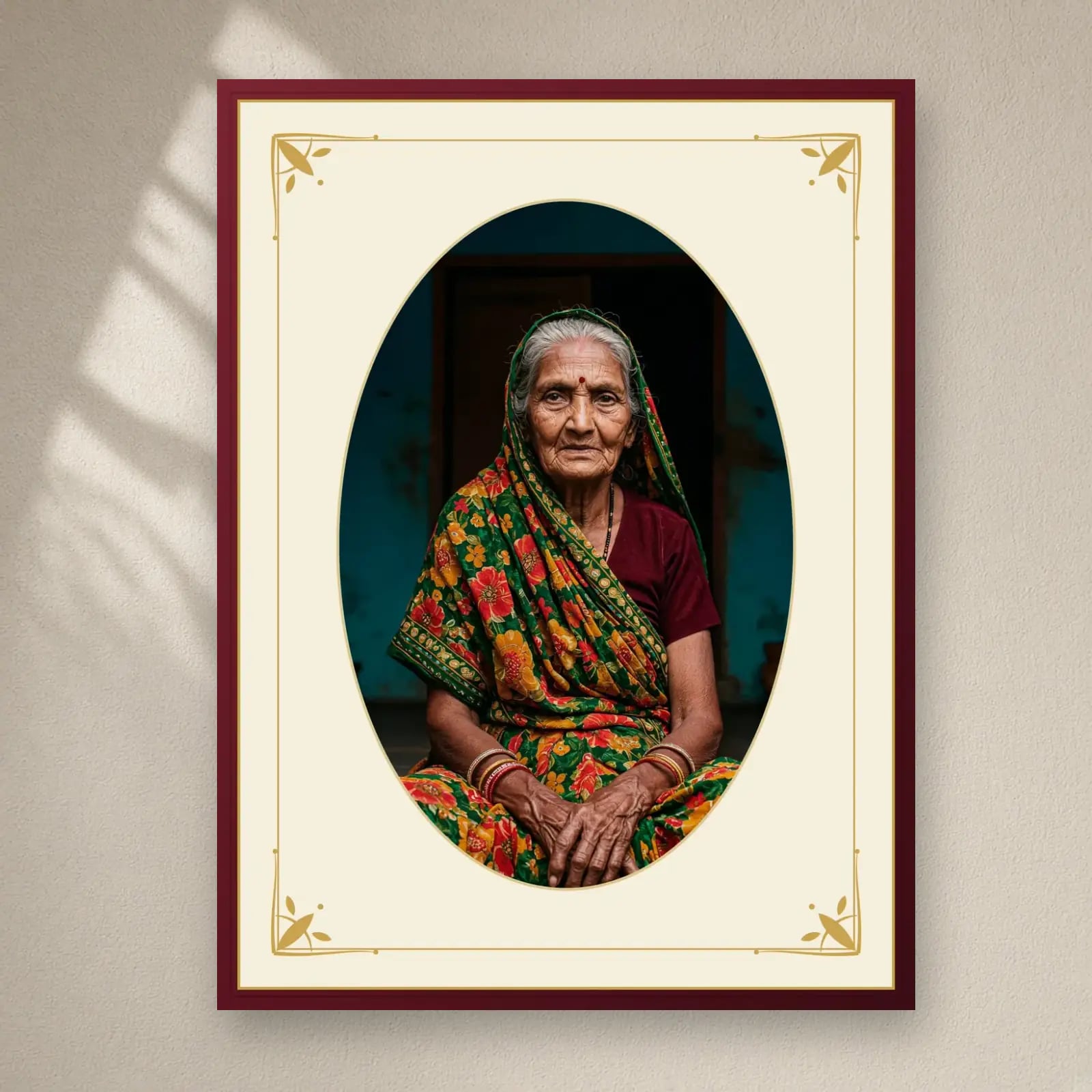 Royal Oval Portrait Frame on a plain wall