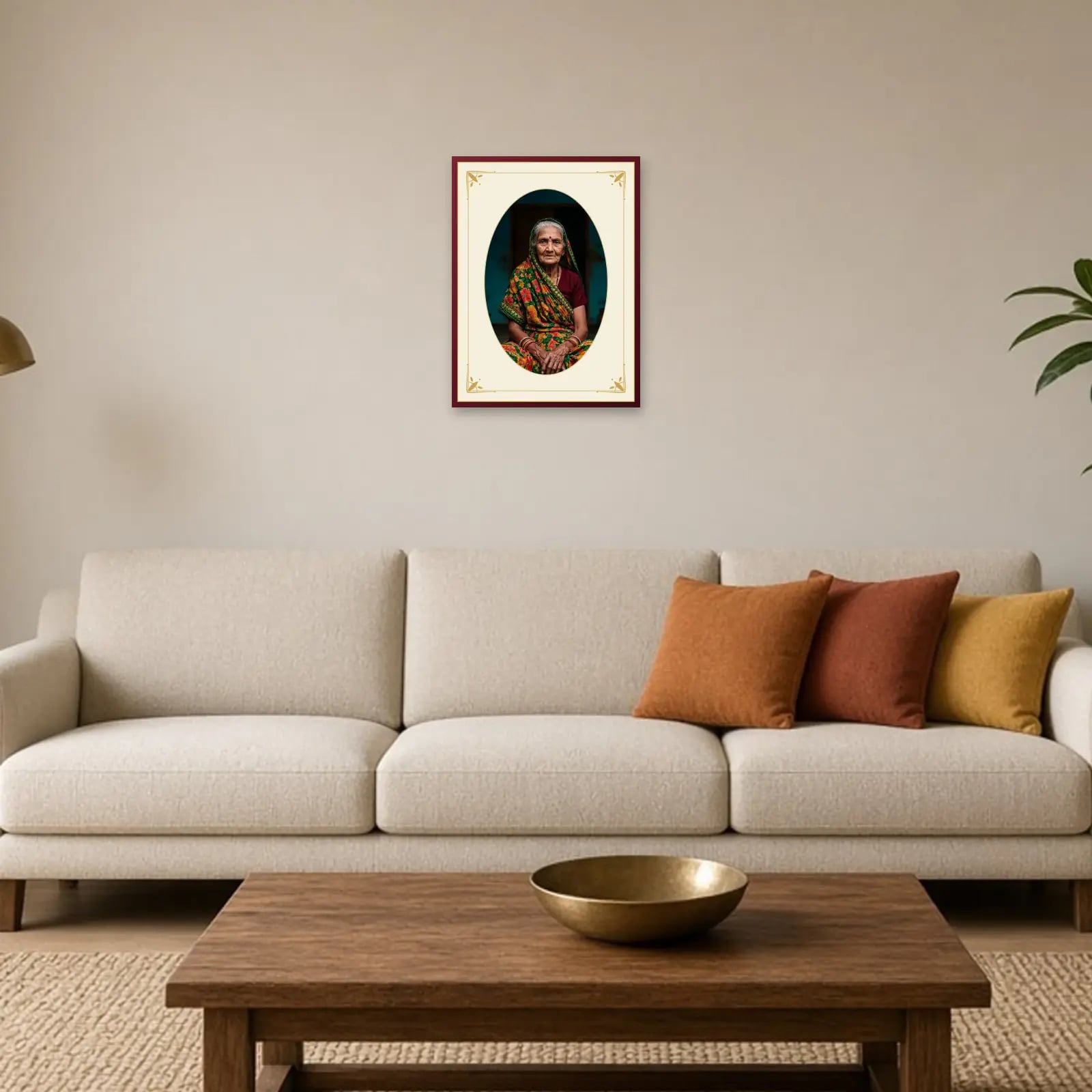 Royal Oval Portrait Frame above a sofa